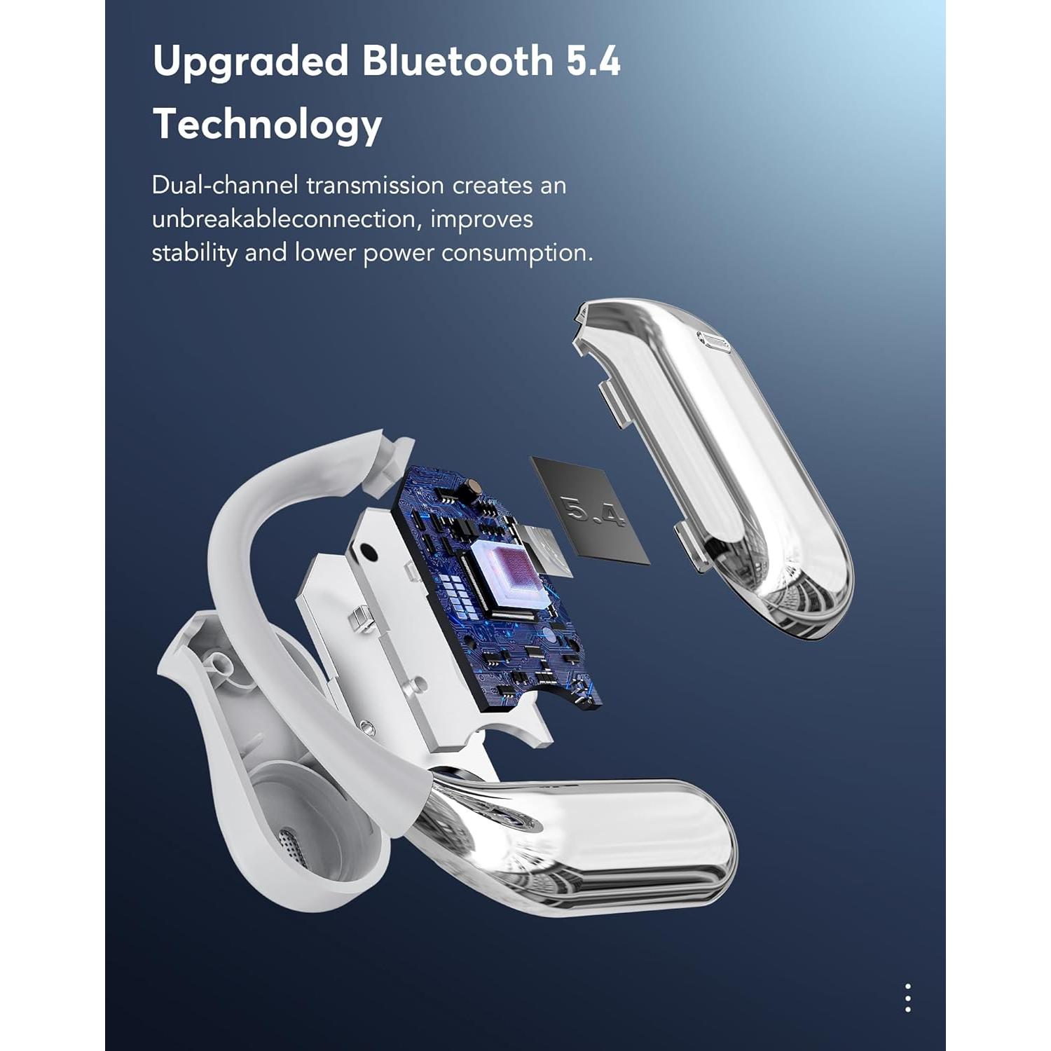 EUQQ AI Language Translation Earbuds, Bluetooth 5.4 Headphones Translator for 144 Languages & Accents, OWS LCD Touch Screen Real-Time Earphones Fit for Travel Business Learning, Silver