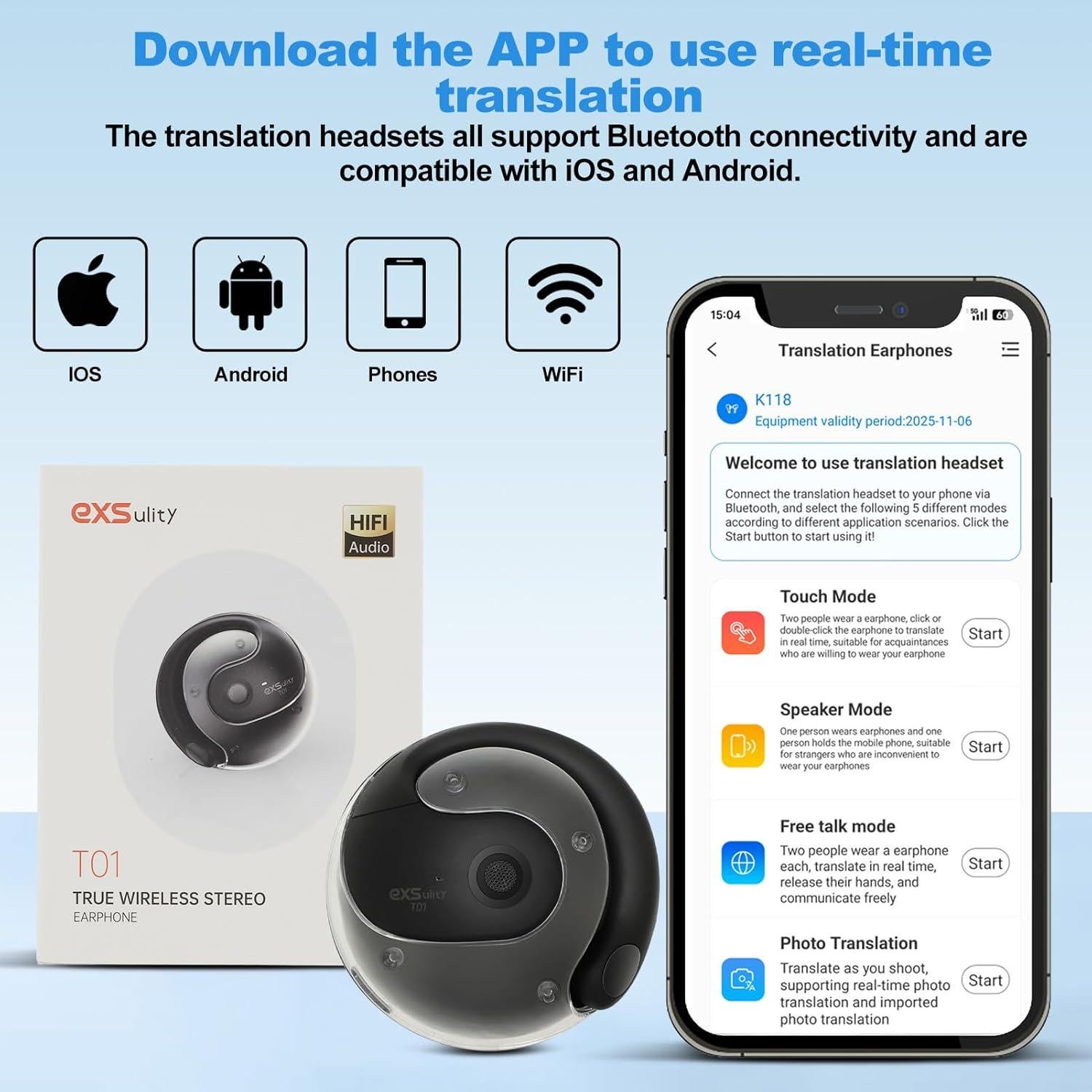 Auriculares Traductores de Idiomas exsulity - Traducción 144 Idiomas