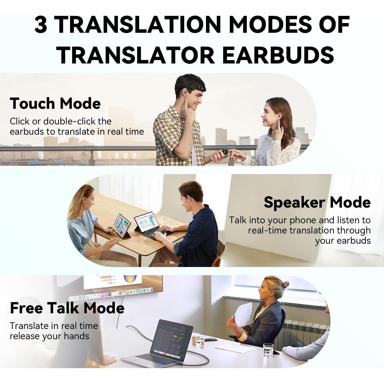 Auriculares de Traducción AI Bluetooth 5.4 144 Idiomas Negro-Y16