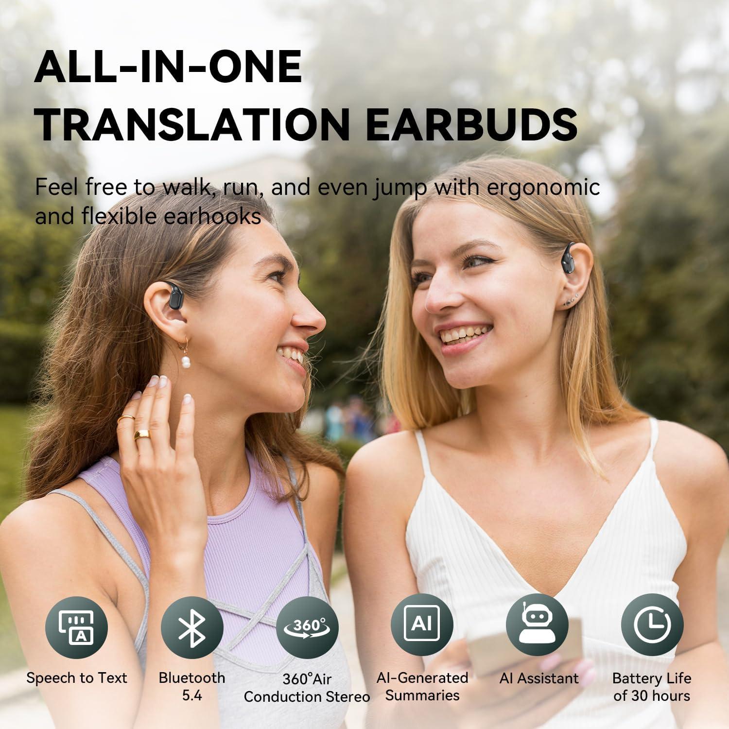 Auriculares de Traducción AI Bluetooth 5.4 144 Idiomas Negro-Y16