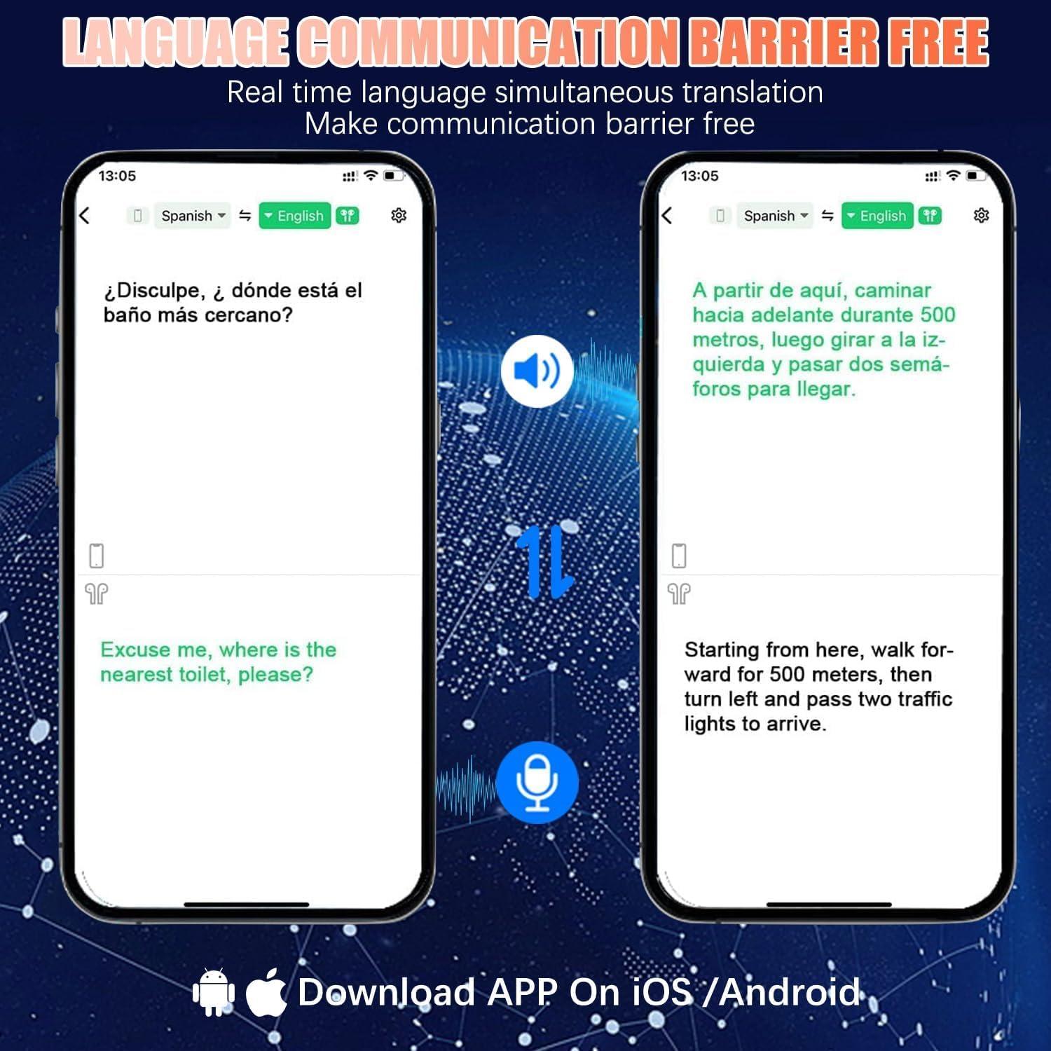 Ai Language Translation Earbuds Real Time,144 Language Translator Earbuds, Bluetooth Headphones Translation Language Device for iPhone and Android Earbud Translator(Black)