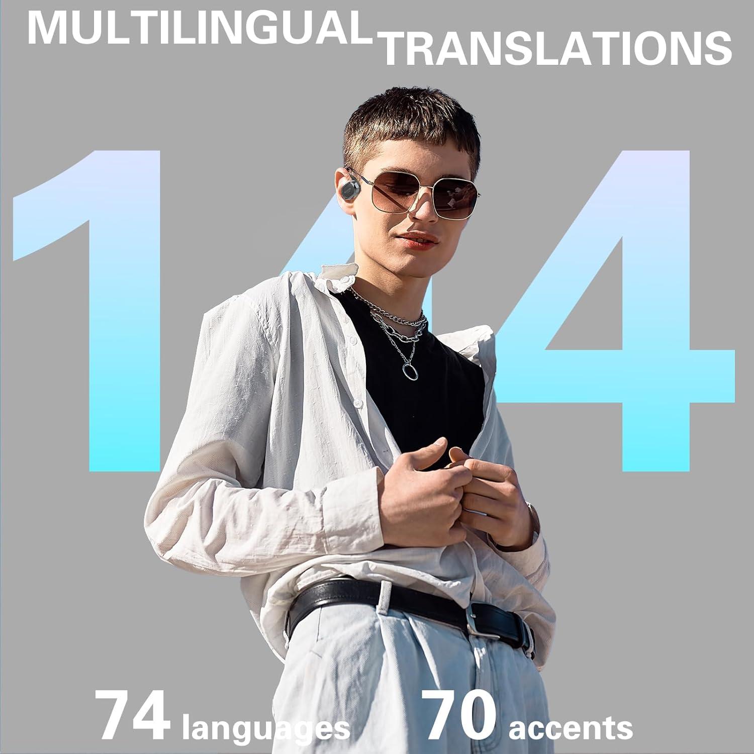 SIOTMERA Real Time Translation Earbuds K118, AI Language Translator Earbuds, 144 Languages 3-in-1 Adjustable Bluetooth Translation Earbuds, Offline Support, APP for iOS & Android, Black