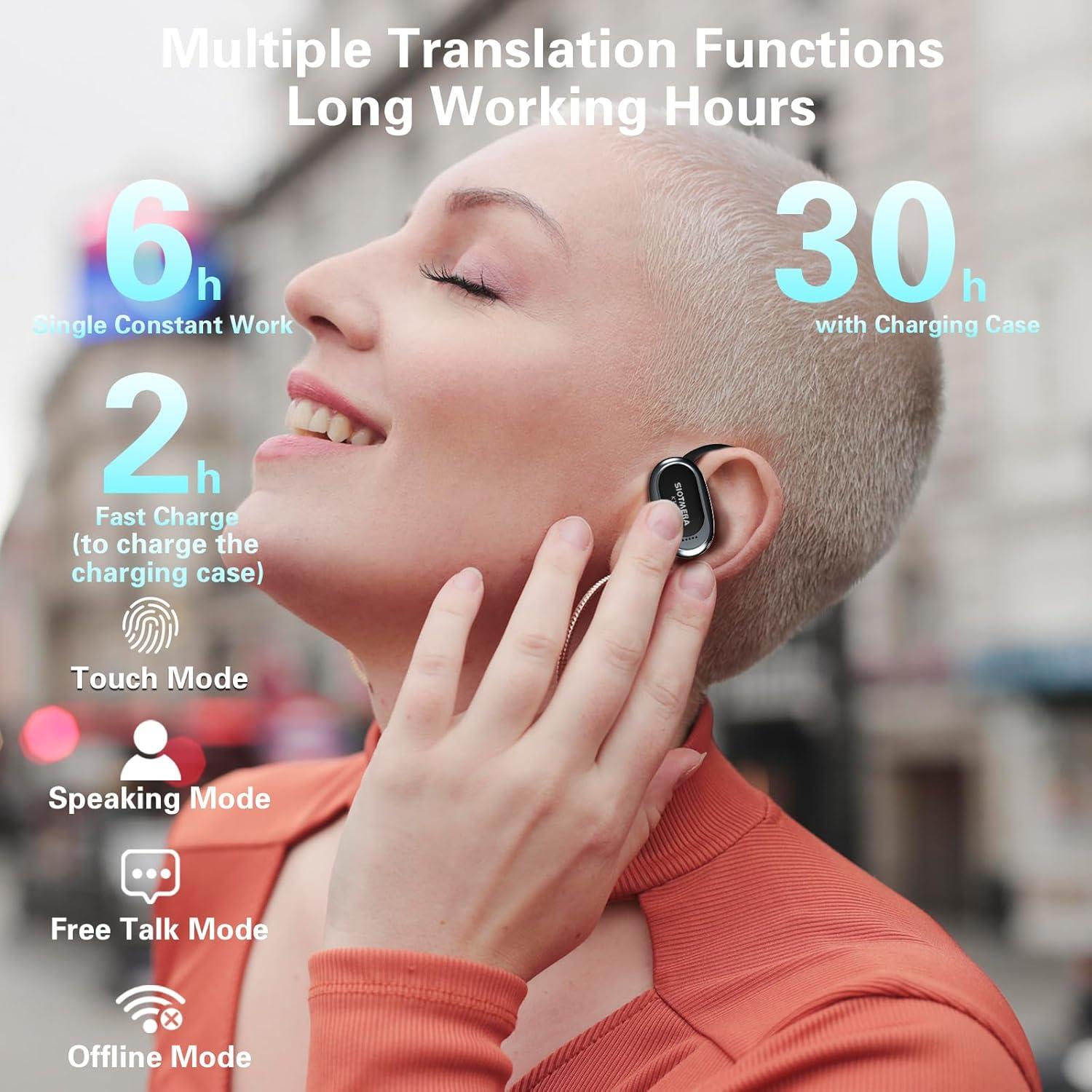 SIOTMERA Real Time Translation Earbuds K118, AI Language Translator Earbuds, 144 Languages 3-in-1 Adjustable Bluetooth Translation Earbuds, Offline Support, APP for iOS & Android, Black
