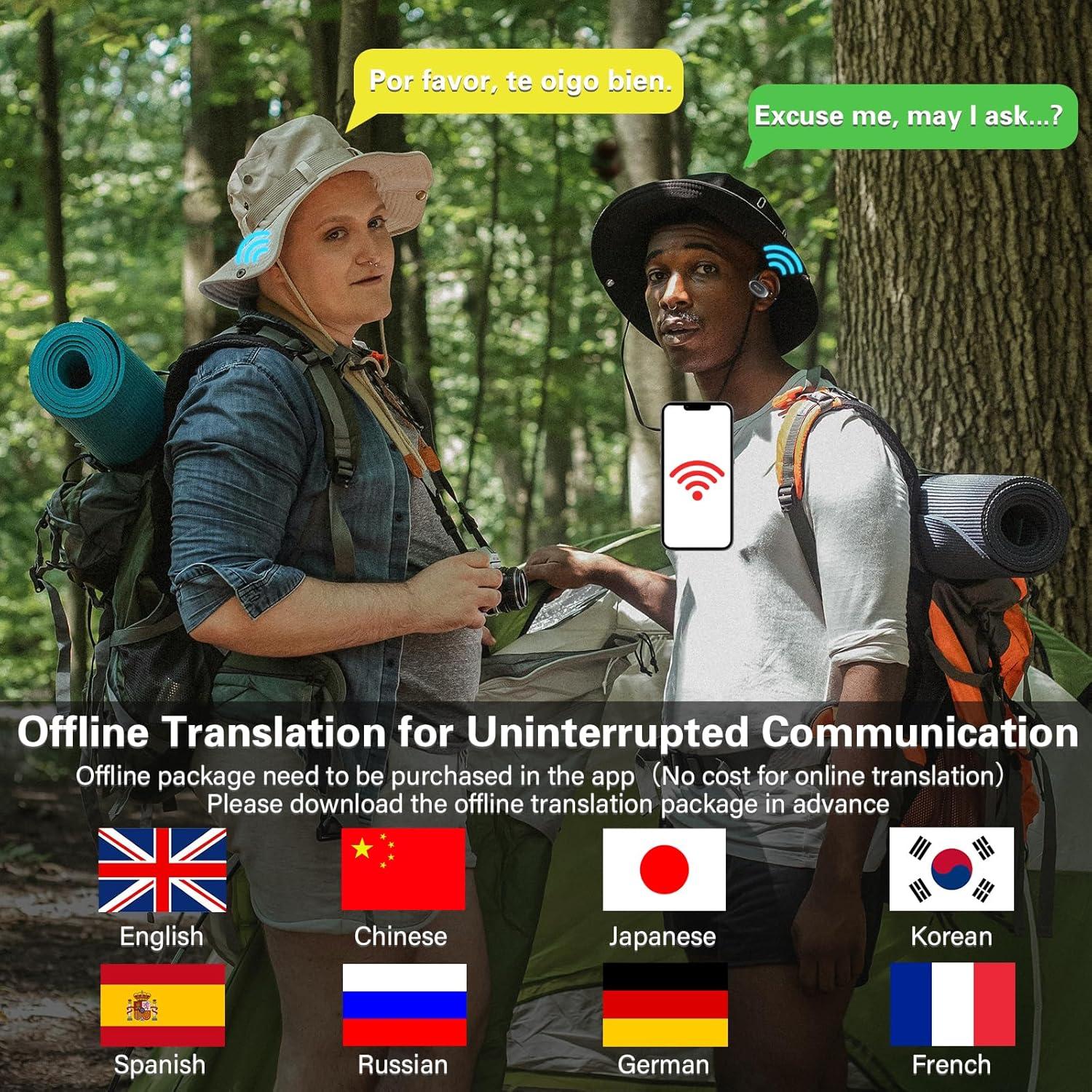 SIOTMERA Real Time Translation Earbuds K118, AI Language Translator Earbuds, 144 Languages 3-in-1 Adjustable Bluetooth Translation Earbuds, Offline Support, APP for iOS & Android, Black