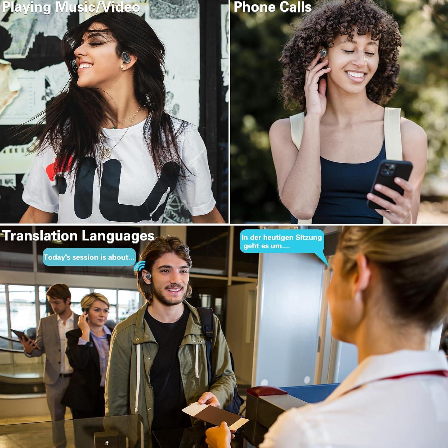 SIOTMERA Real Time Translation Earbuds K118, AI Language Translator Earbuds, 144 Languages 3-in-1 Adjustable Bluetooth Translation Earbuds, Offline Support, APP for iOS & Android, Black