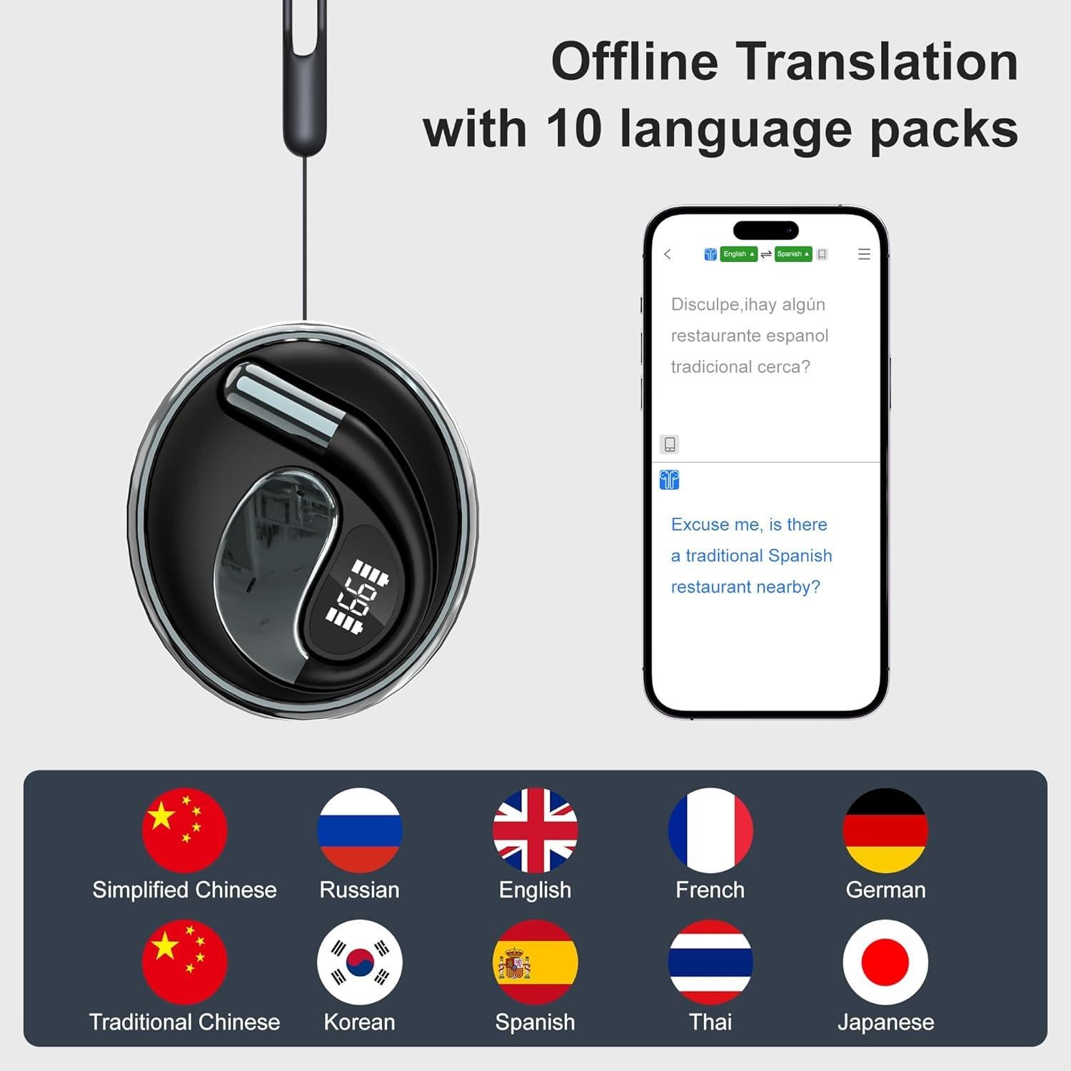 Auriculares Traductores AI OWS Q93 Negro 150 Idiomas 10 Offline