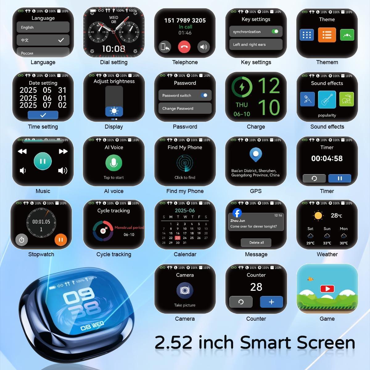 Auriculares de Traducción AI Gyreuni Q6S-PRO Azul LCD Bluetooth