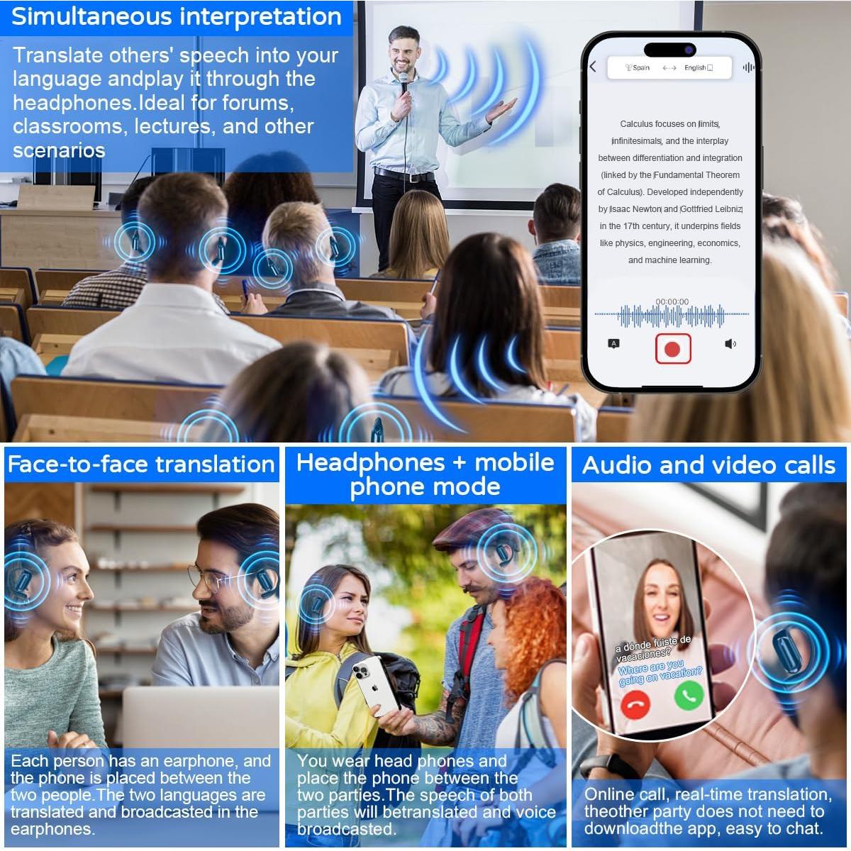 Auriculares de Traducción AI Gyreuni Q6S-PRO Azul LCD Bluetooth