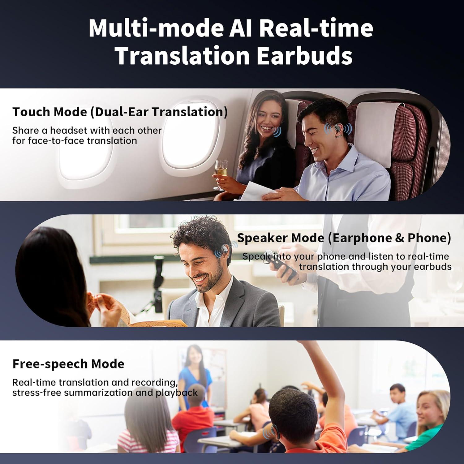 Auriculares Traductores AI LETWESAF C35 Inalámbricos Bluetooth 144 Idiomas