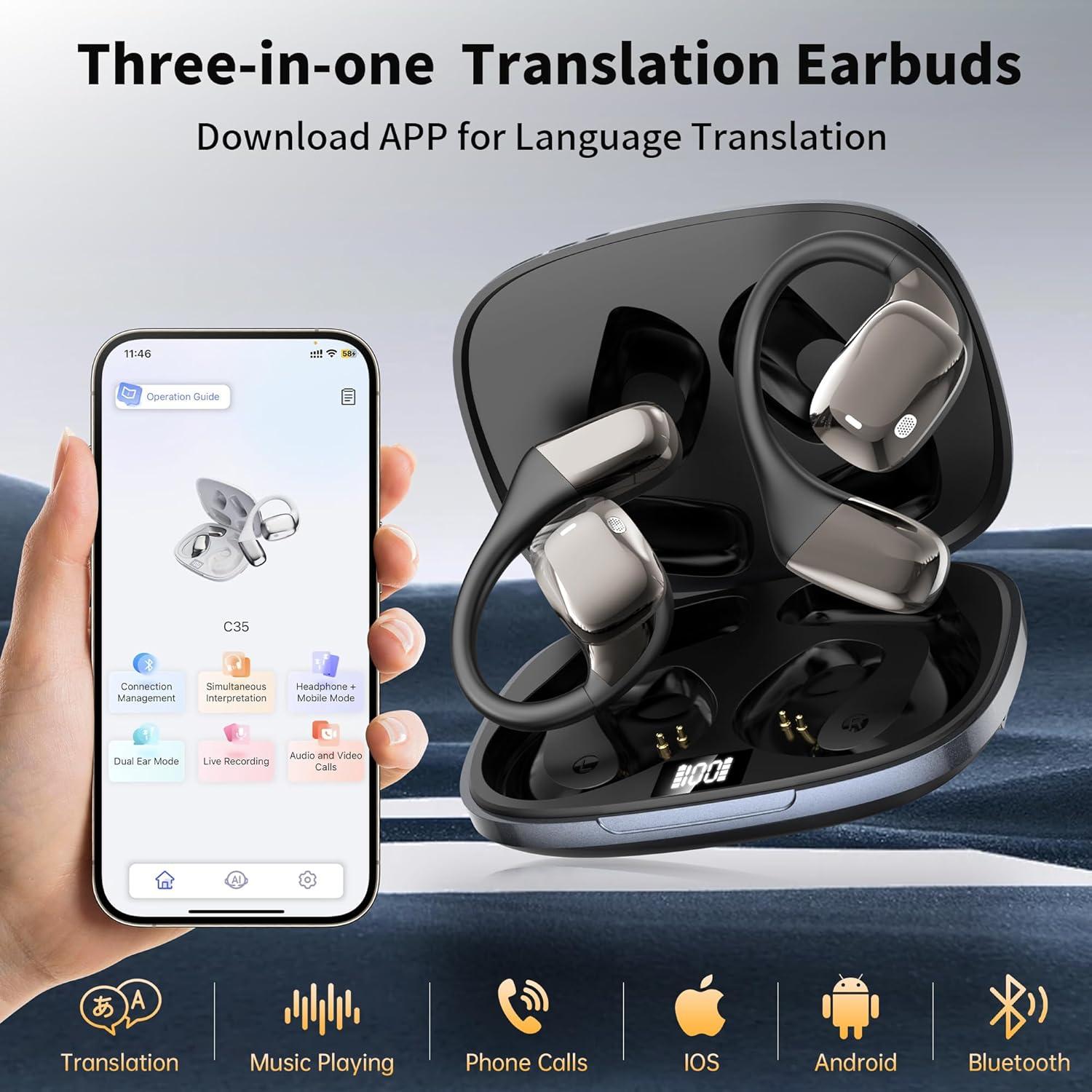Auriculares Traductores AI LETWESAF C35 Inalámbricos Bluetooth 144 Idiomas