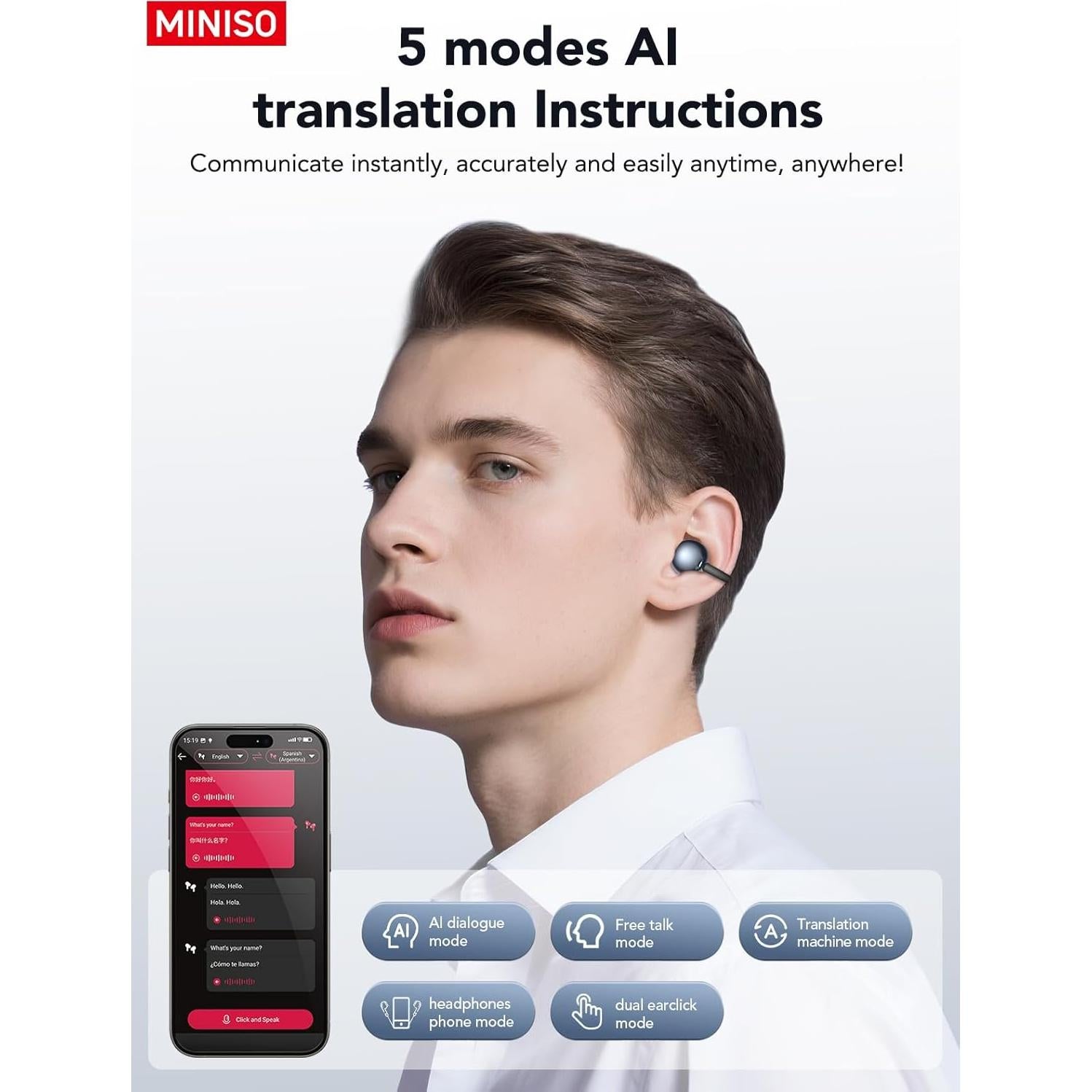 Auriculares de Traducción AI MINISO MS199, Bluetooth 6.0, 60h