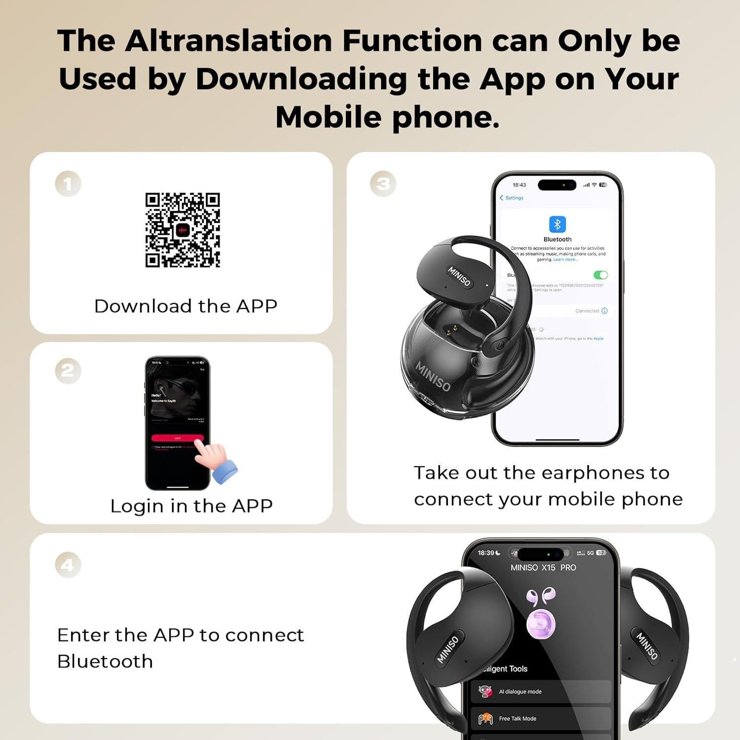 Auriculares de Traducción Inalámbricos MINISO X15 PRO 135 Idiomas