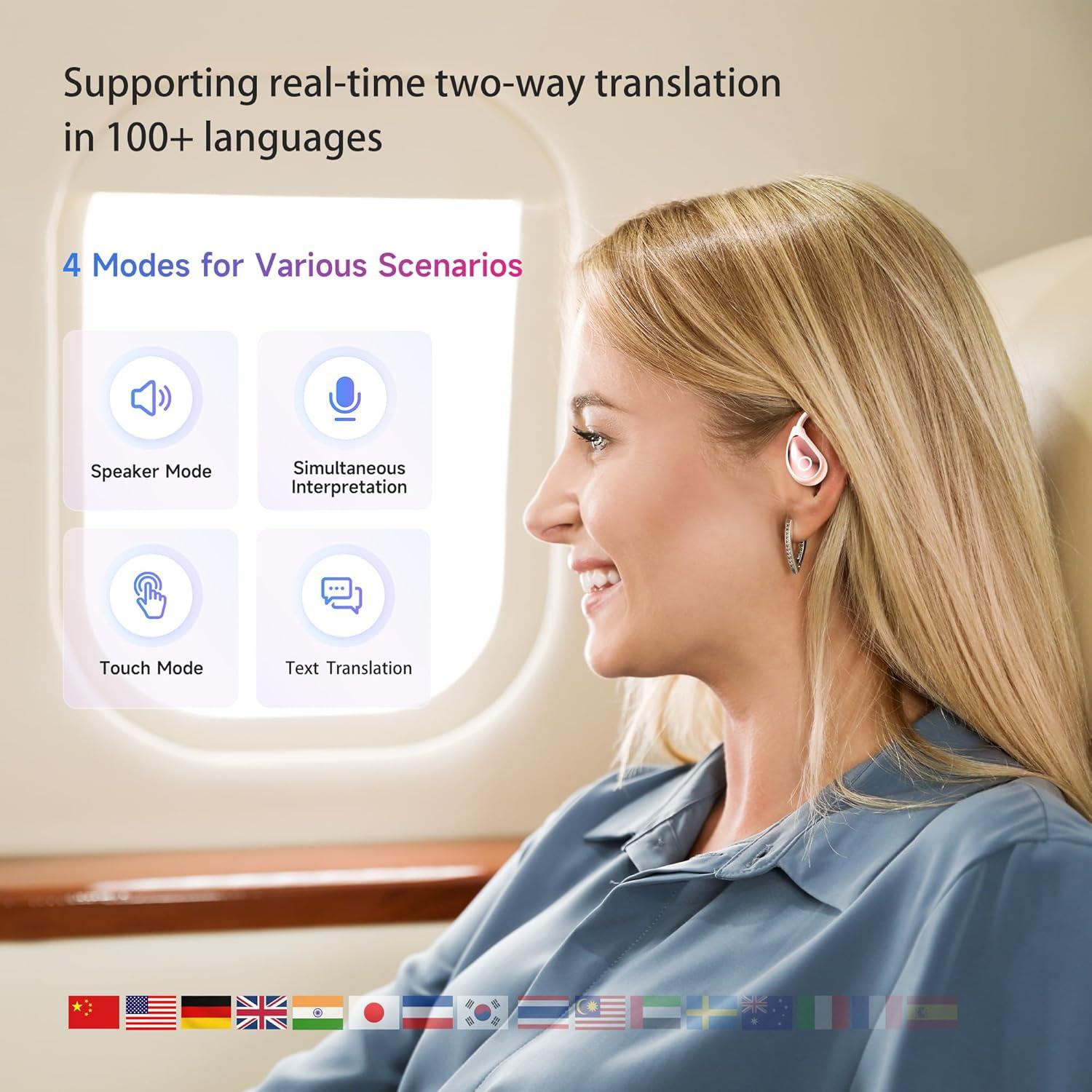 Auriculares Traductores AI OEQ Rosa - Tiempo Real, 100 Idiomas