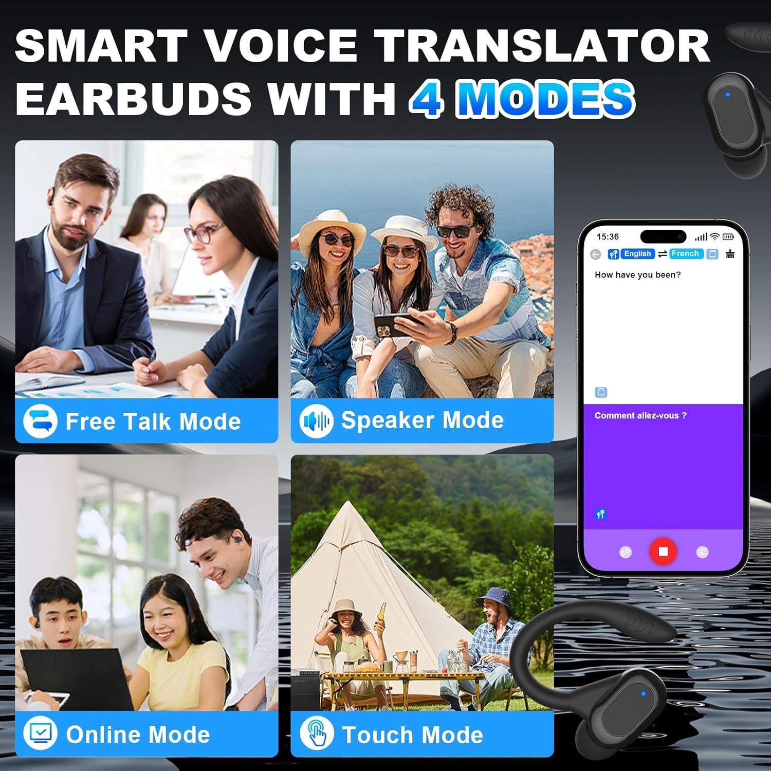 AI Translation Earbuds Real Time, Language Translator Earbuds 145 Languages & 8 Offline, 3 in 1 Spanish Translating Earbud, Translate Headphones for iOS Android, Travel Ear Bud Translator Device