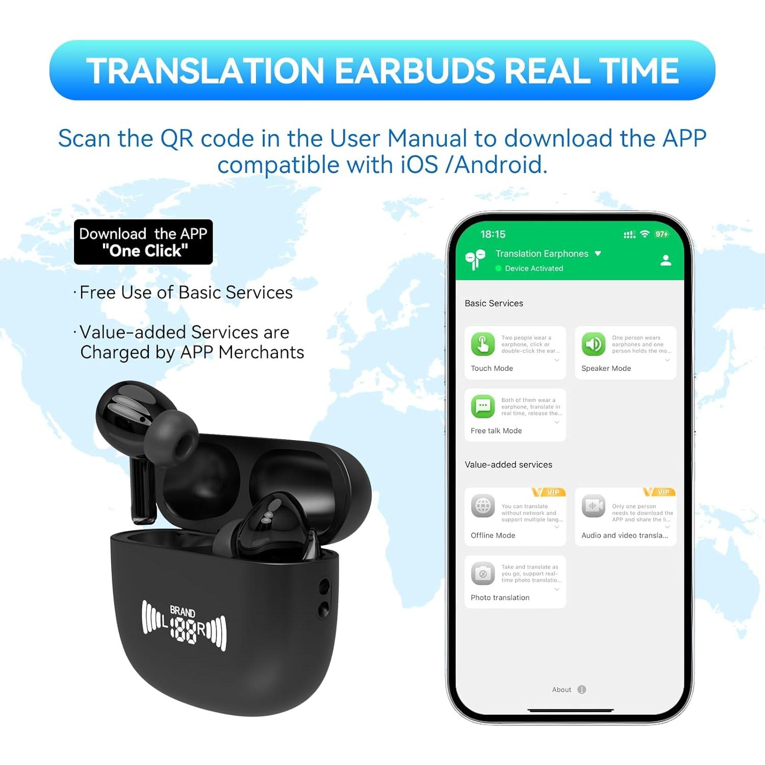 Ai Translation Earbuds Real Time, 3-in-1 Buletooth 5.4 Language Translator Earbuds with 150 Languages & Accents, Long Battery Life, Two-Way Translator Earphones for Travel/Business/Leaning