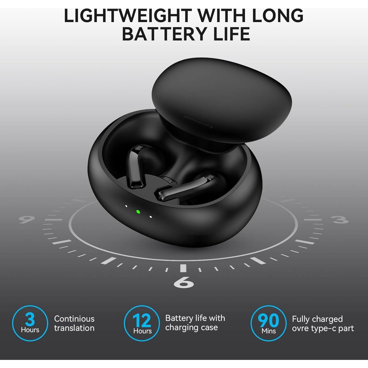 AI Translation Earbuds Real Time, Translatior Earbuds Supporting 144 Languages ​​and Accents, Perfect for Travel, Business, Language Learning (Black)