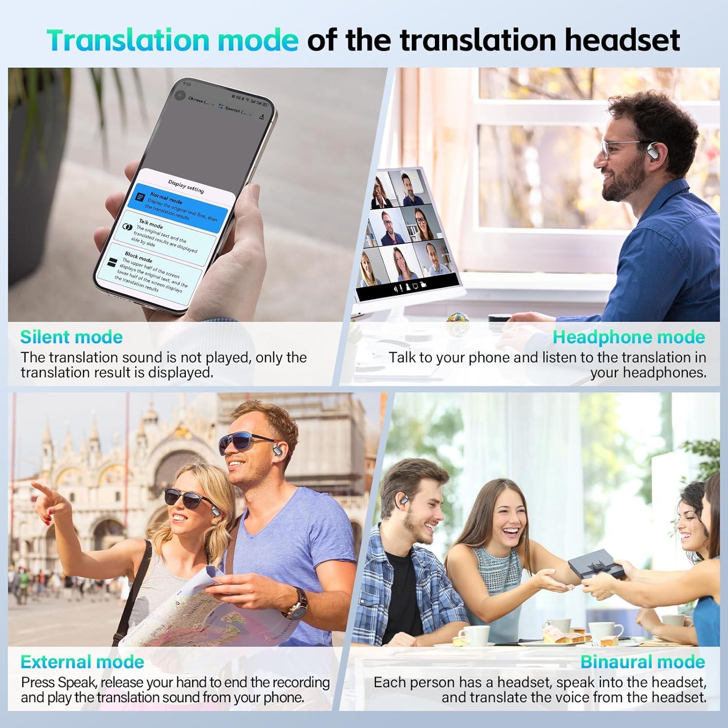 Auriculares Traductores BNXIANG 5 en 1 con IA, 144 Idiomas