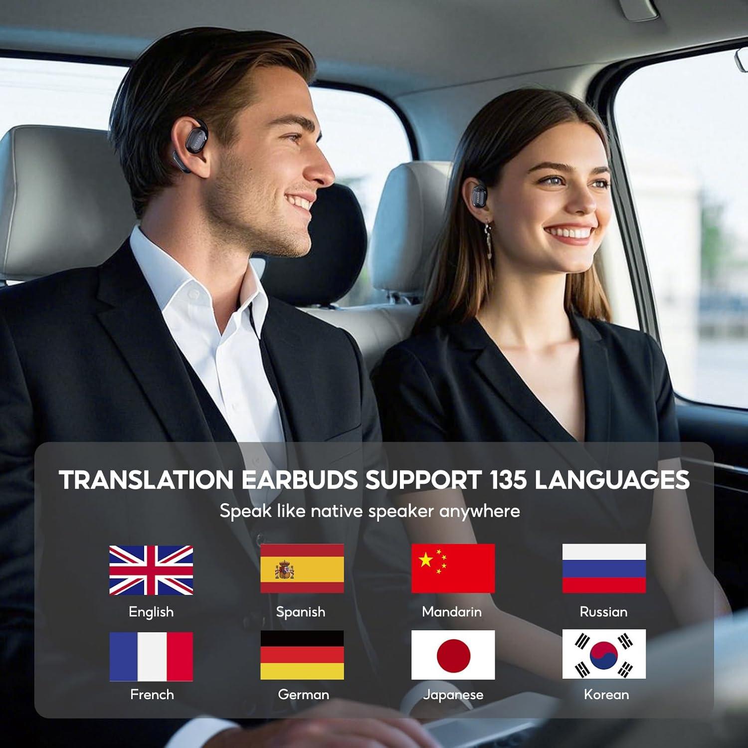 ERAZER XP2 AI Translation Earbuds Real Time, 3-in-1 Language Translator Earbuds Over The Ear Earbuds for 135 Languages& Accents, Two-Way Translation Device fit iOS&Android for Travel Business Learning