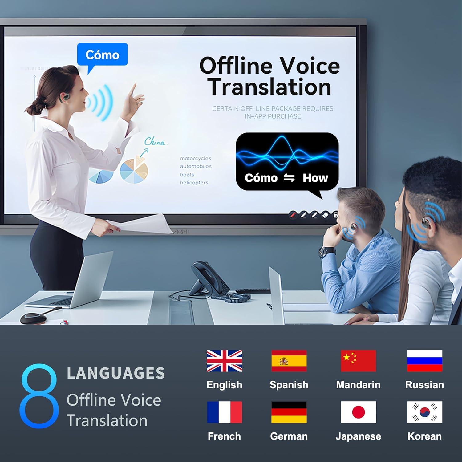 Auriculares de Traducción AI OWS - 144 Idiomas, Offline, Negro