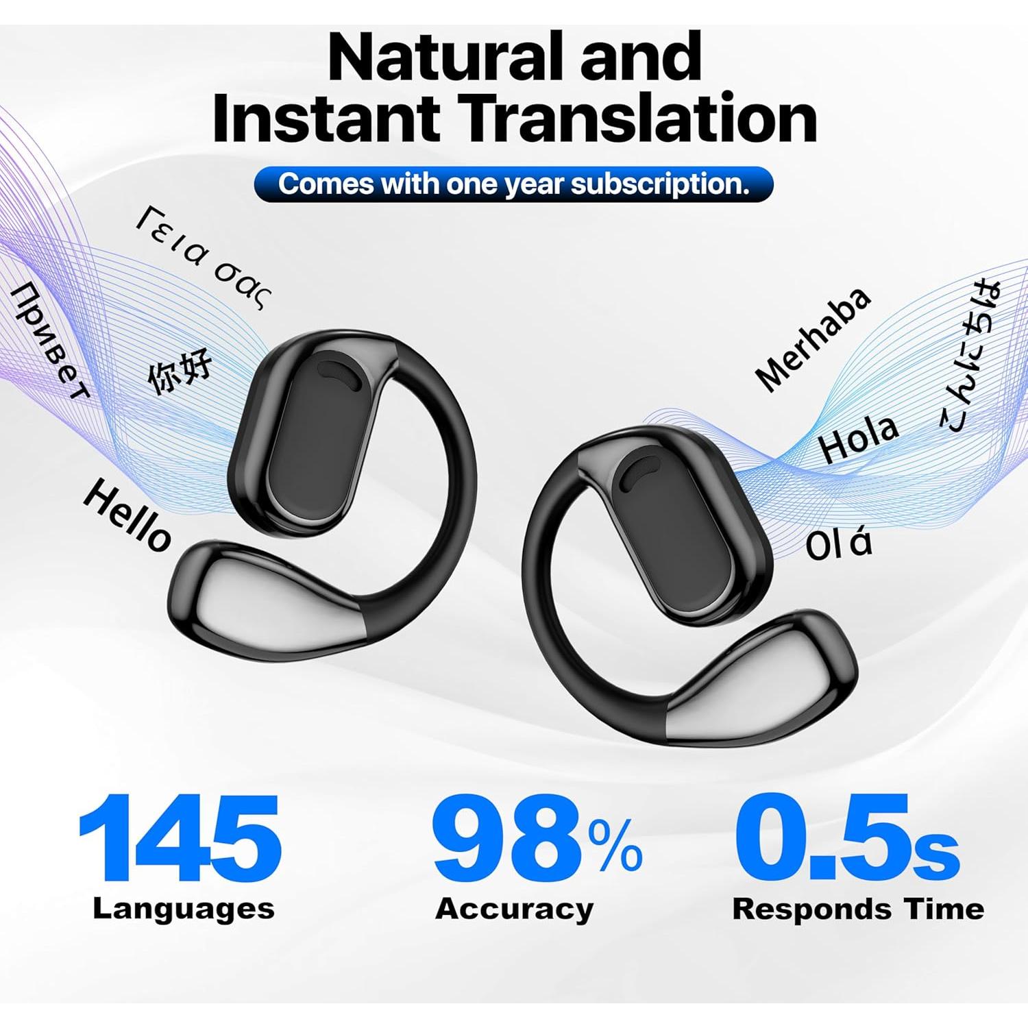 Auriculares de Traducción AI OWS - 144 Idiomas, Offline, Negro