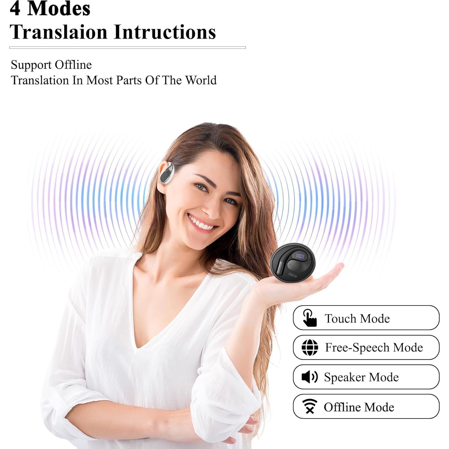 Auriculares Traductores AI OWS Inalámbricos 144 Idiomas Negro