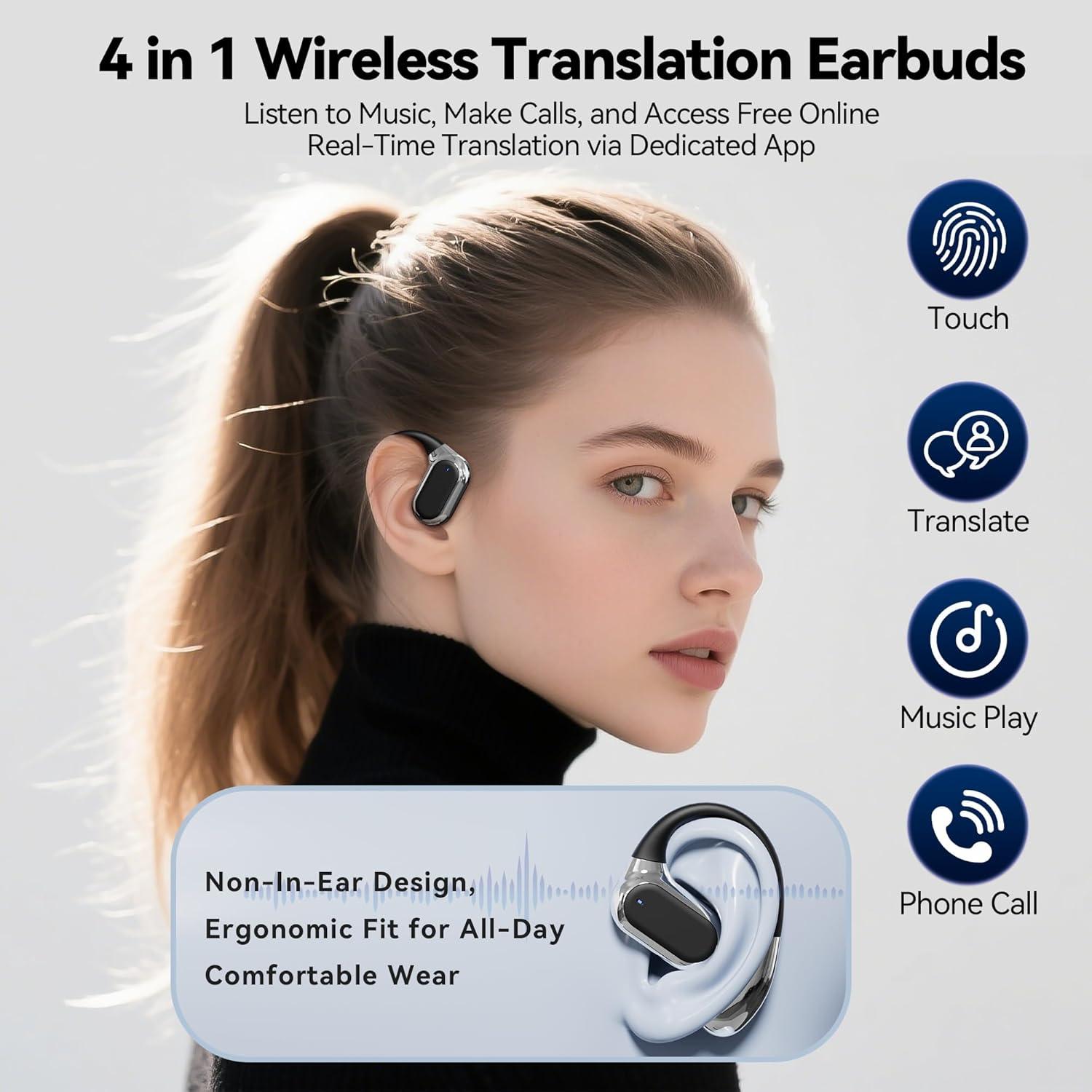 Auriculares de Traducción AI TOUSBUS Q15, 144 Idiomas, Negro