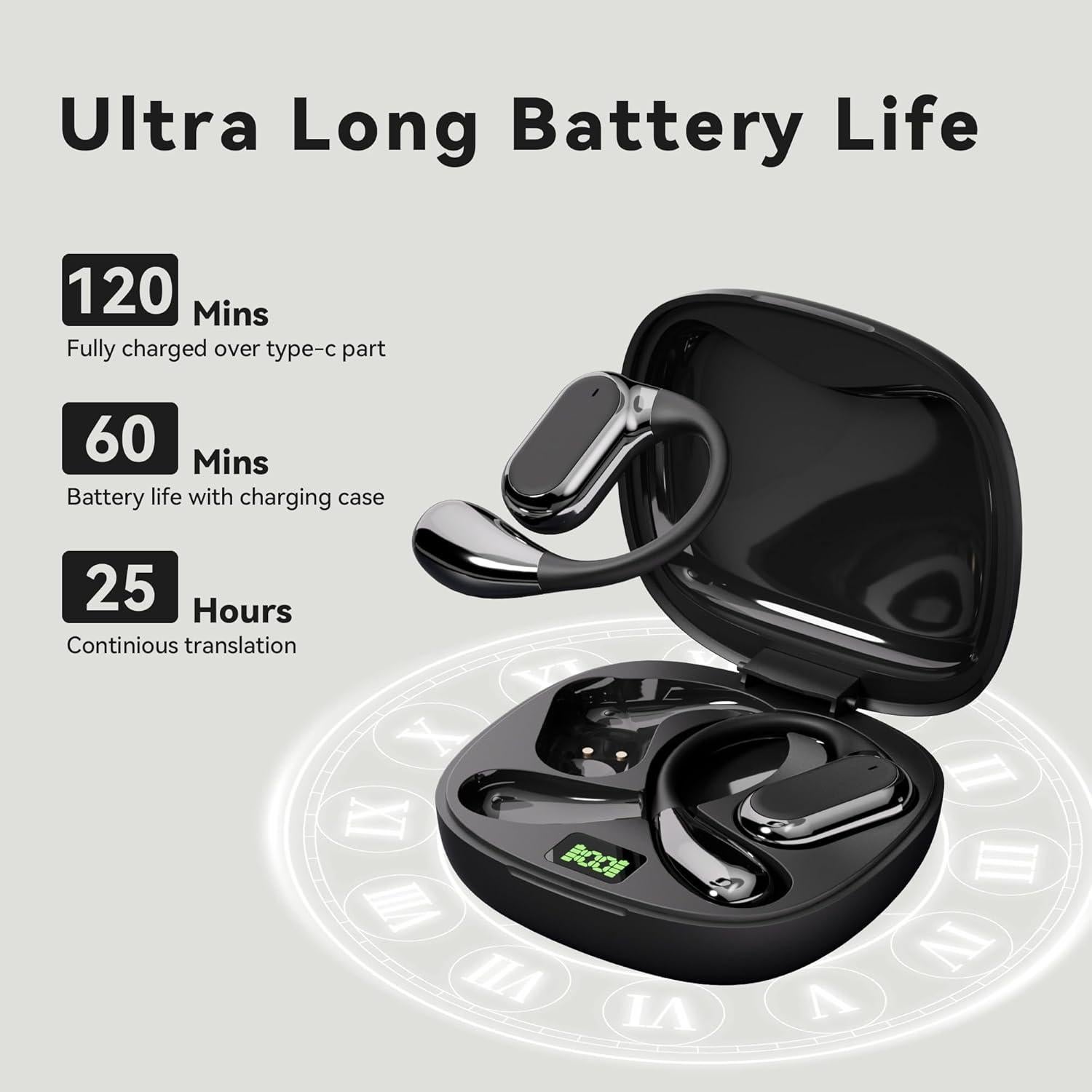 Auriculares de Traducción AI TOUSBUS Q15, 144 Idiomas, Negro