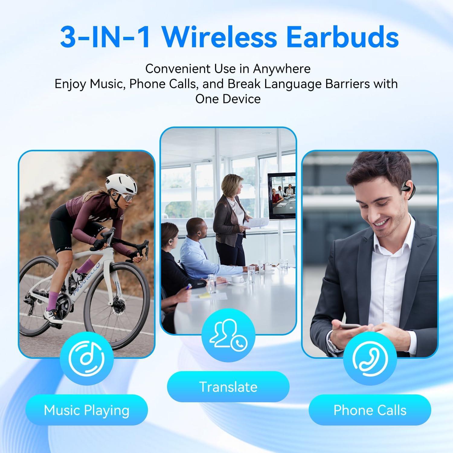 AI Translation Earbuds Real Time 2025, 150 Language&Accents Two Way Instant Voice Translator Ear Buds, Audifonos Traductores Inglés Español Wireless Bluetooth Headphones Translating Device-Black