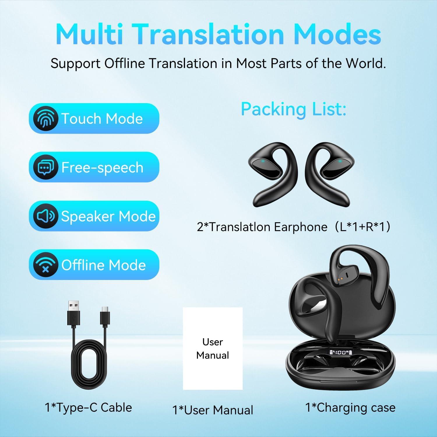 AI Translation Earbuds Real Time 2025, 150 Language&Accents Two Way Instant Voice Translator Ear Buds, Audifonos Traductores Inglés Español Wireless Bluetooth Headphones Translating Device-Black