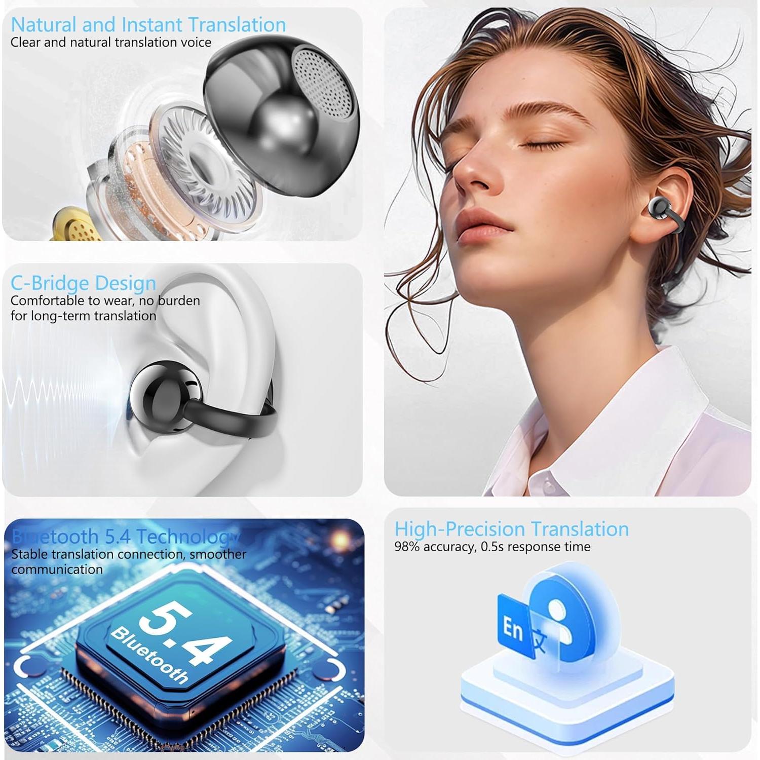 Language Translation Earbuds, 3-in-1 AI Real Time Translator Earbuds,Compatible with iOS & Android, Ideal for Travel, Work & Study-Black