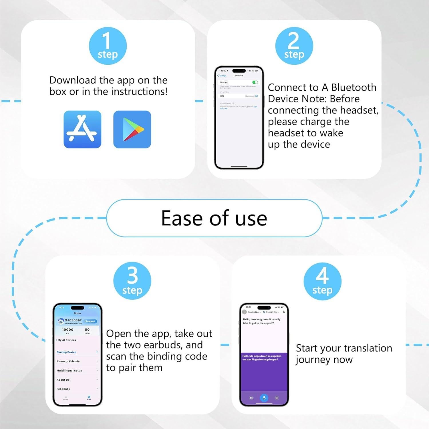 Language Translation Earbuds, 3-in-1 AI Real Time Translator Earbuds,Compatible with iOS & Android, Ideal for Travel, Work & Study-Black