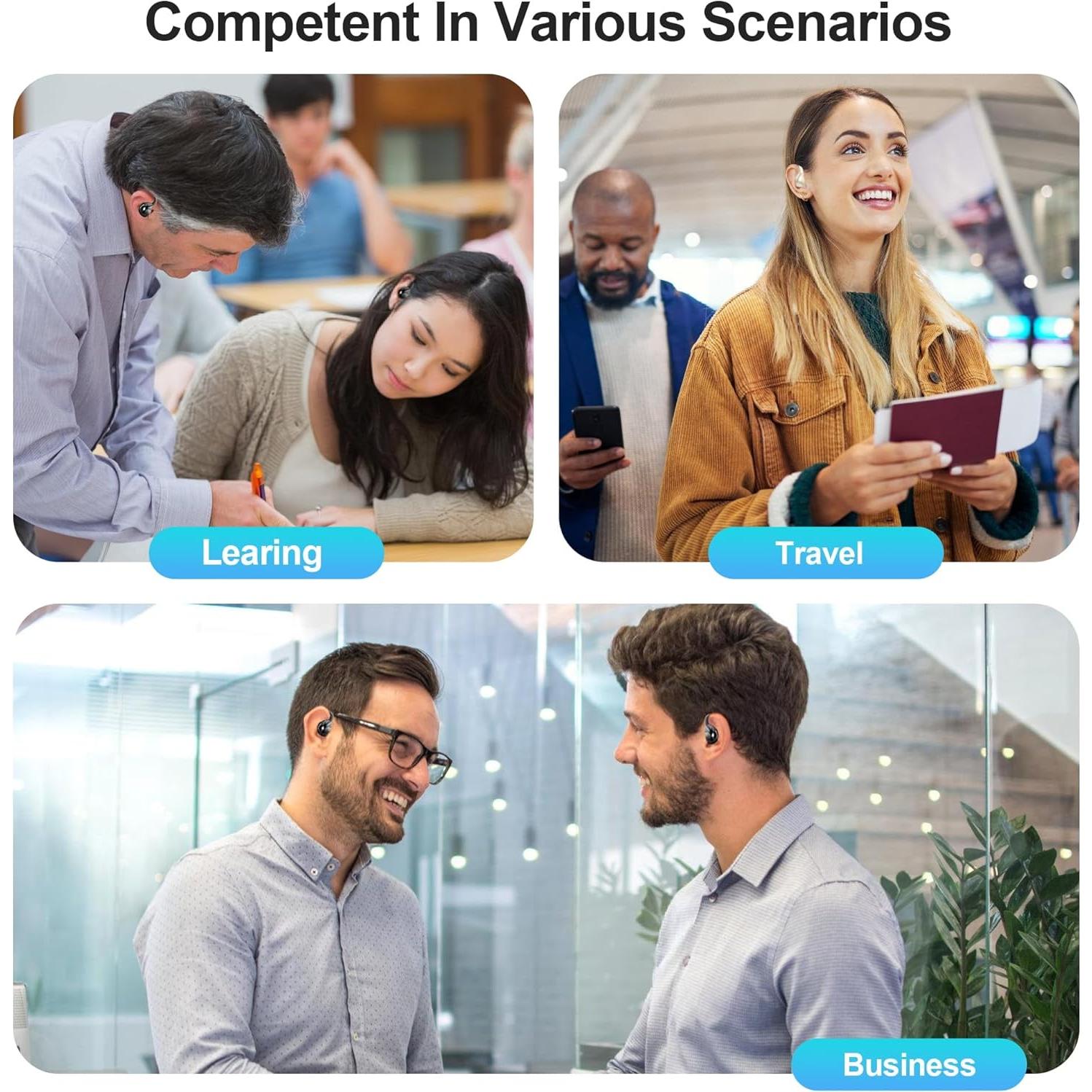 Language Translation Earbuds, 3-in-1 AI Real Time Translator Earbuds,Compatible with iOS & Android, Ideal for Travel, Work & Study-Black