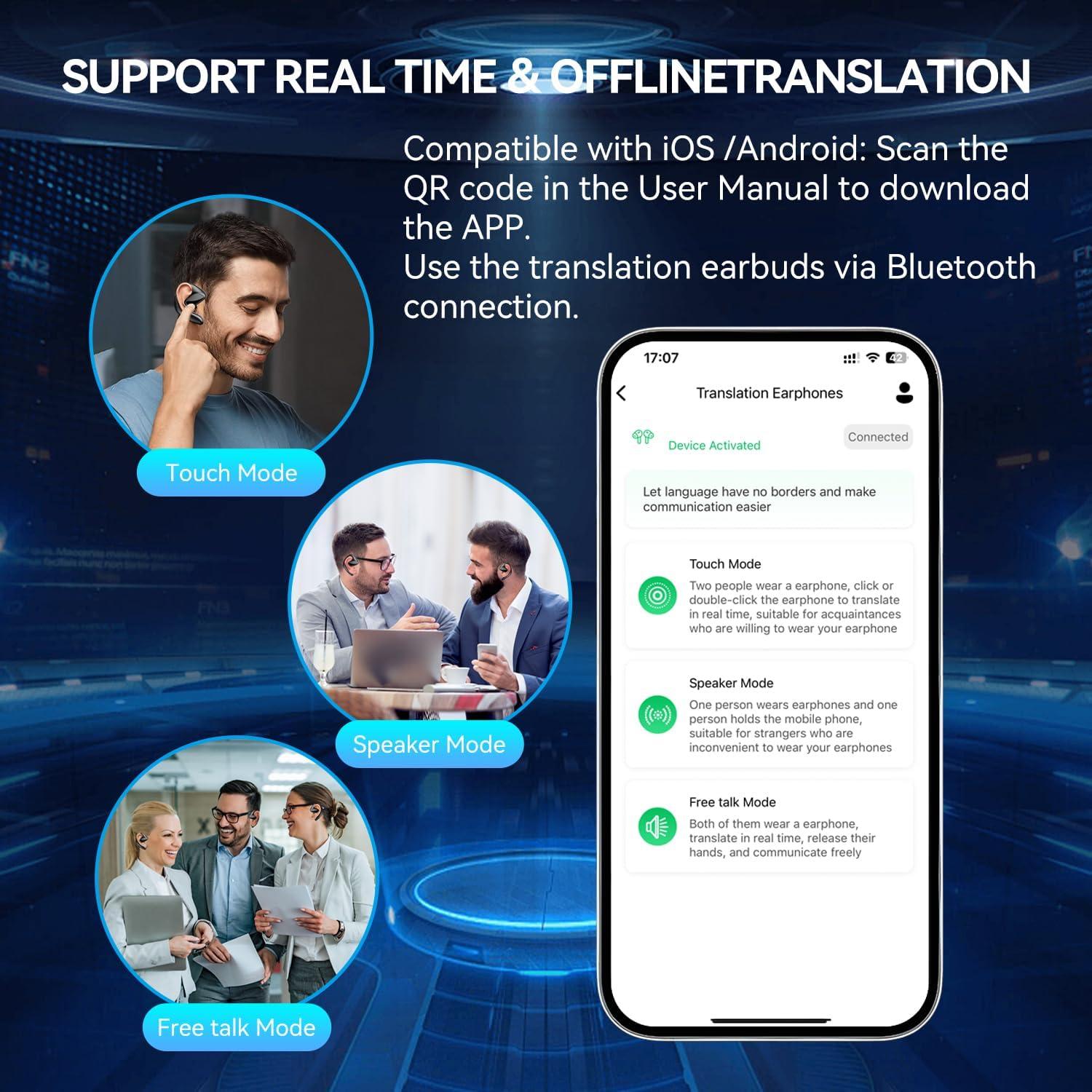 Auriculares Traductores FEVITOD AI Bluetooth 150 Idiomas Negro