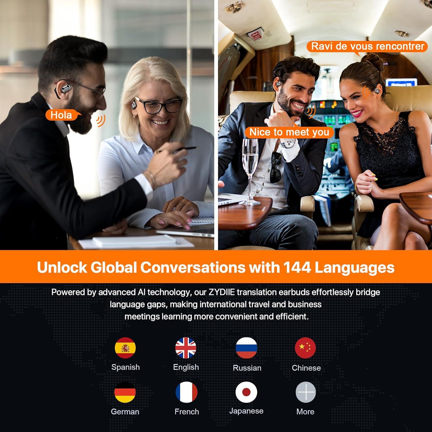 AI Translation Earbuds Real Time for iPhone and Android, 144 Language Translator Earbuds 3-in-1 Translating Headphones Audifonos Traductores Translator Device for Travel Business Learning