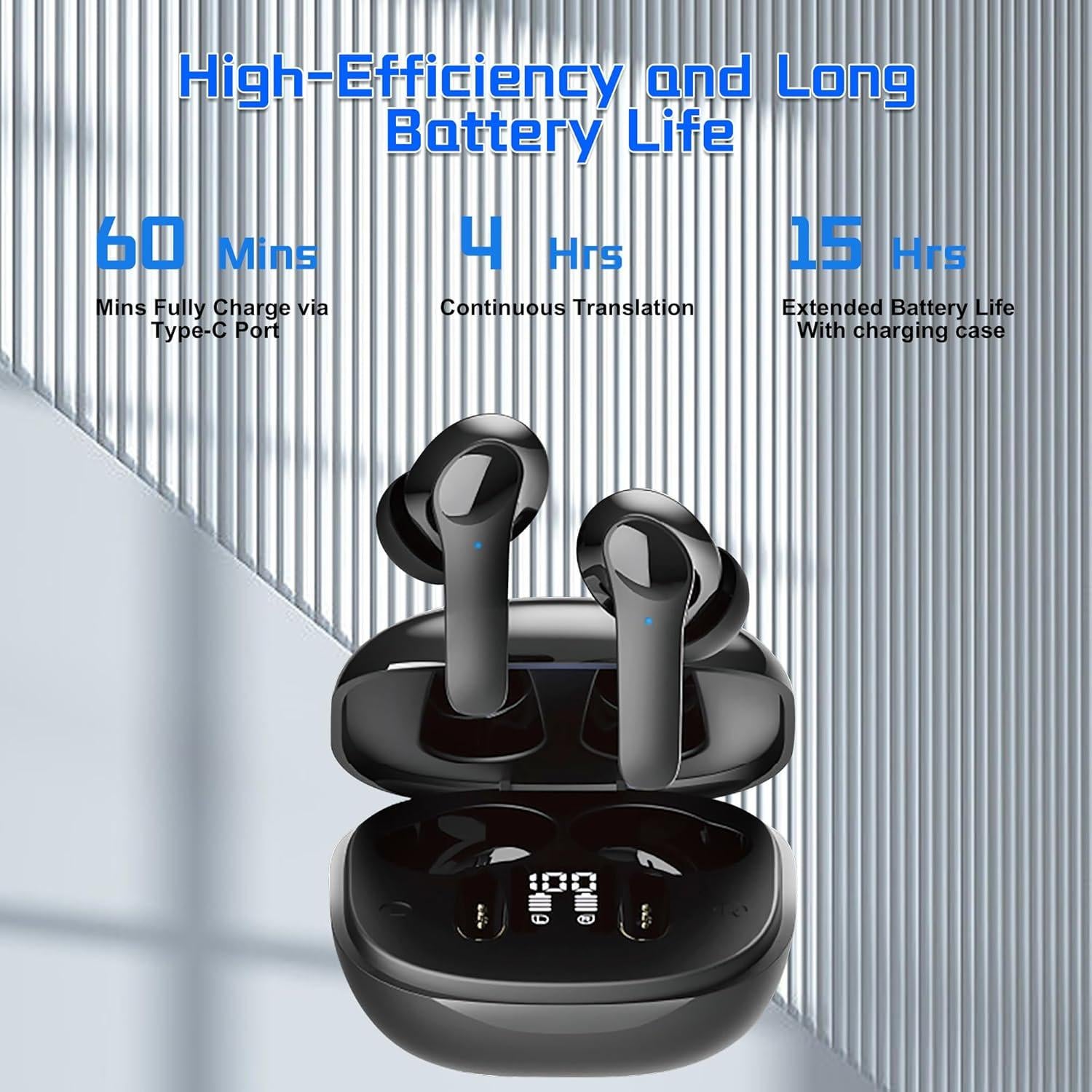 Ai Translation Earbuds Real Time, JE 3-in-1 Language Translator Earbuds with 150 Languages& Accents, Electronic Foreign Language Translation Device for Travel Business Learning（Black）