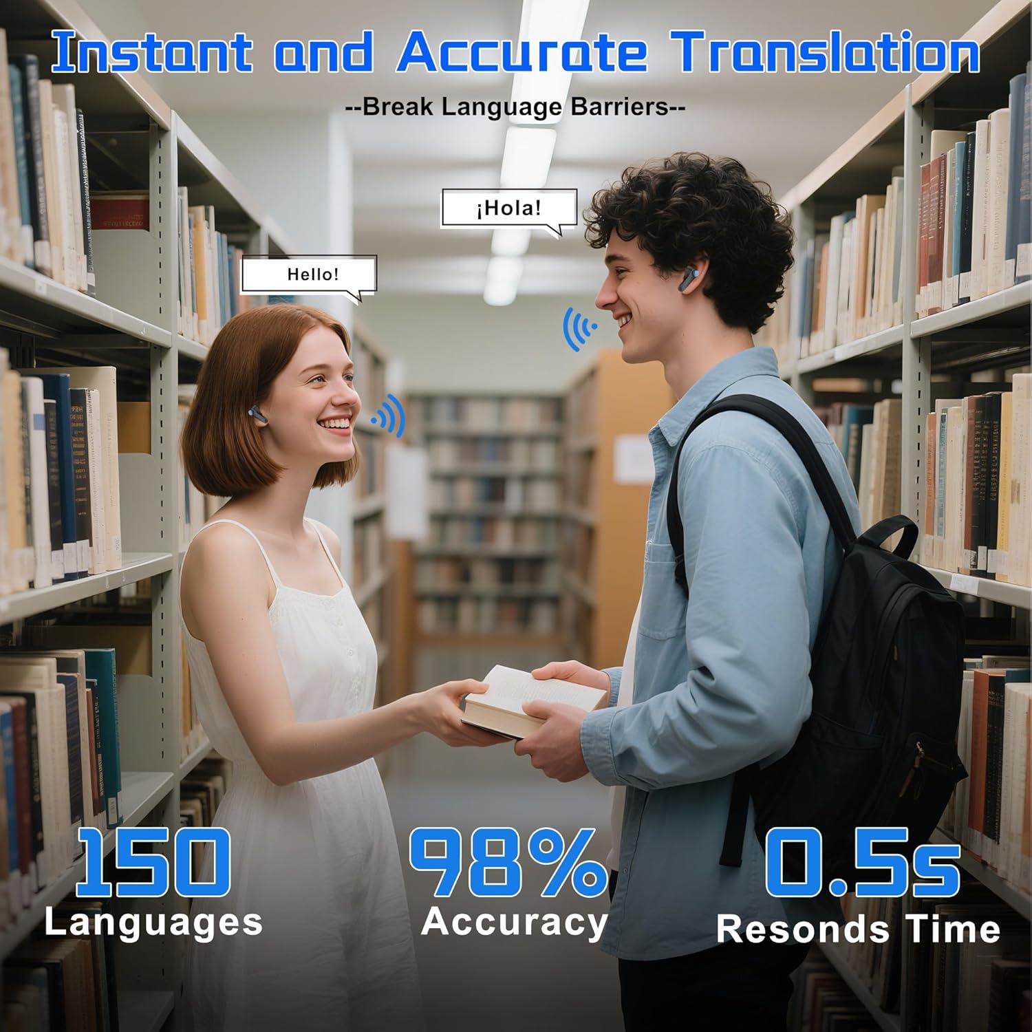 Ai Translation Earbuds Real Time, JE 3-in-1 Language Translator Earbuds with 150 Languages& Accents, Electronic Foreign Language Translation Device for Travel Business Learning（Black）