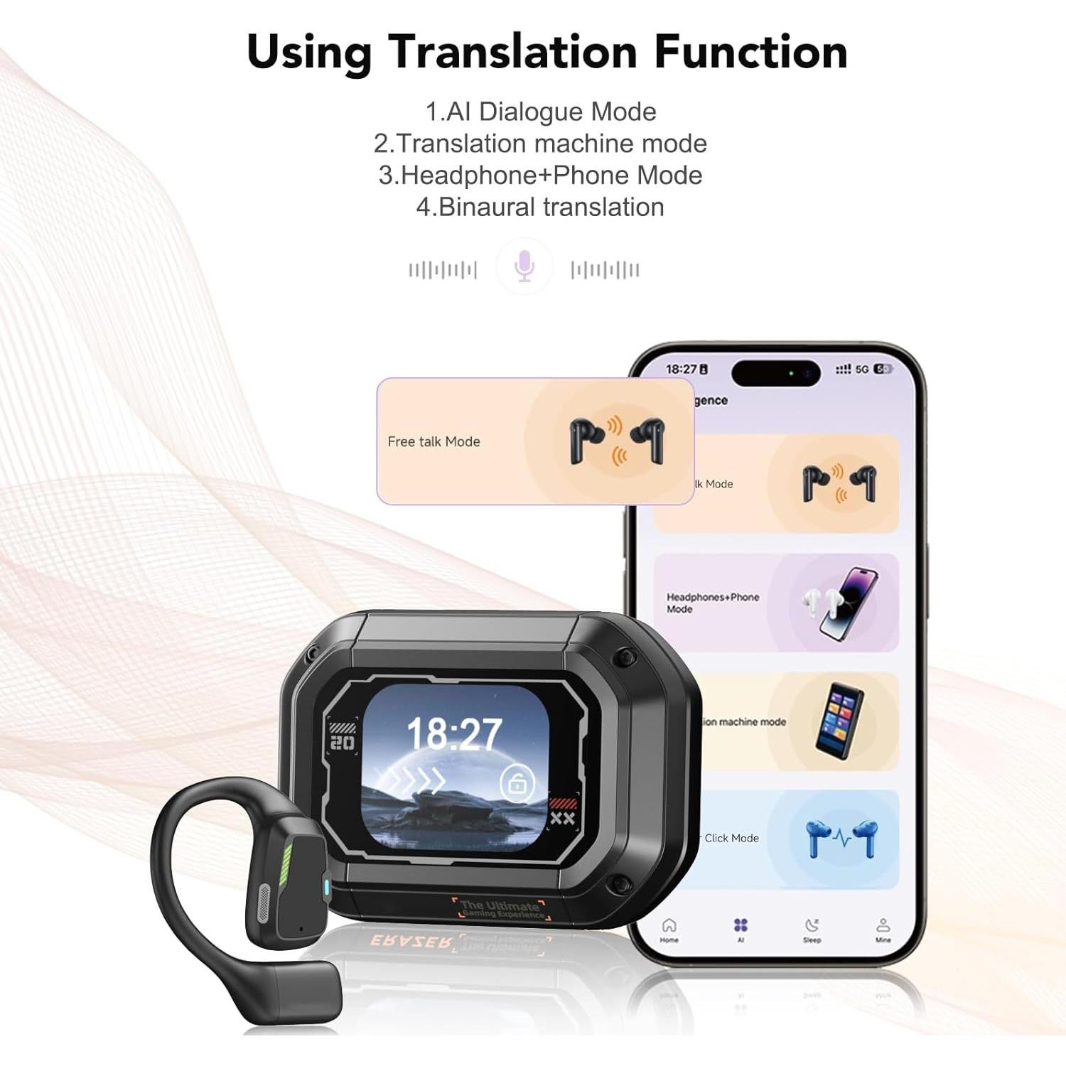 ERAZER XP6 AI Translation Earbuds Real Time, 3-in-1 Bluetooth 5.4 Language Translator Earbuds for 135 Languages, fit iOS&Android, Two-Way Translator Device with APP for Travel Business Learning
