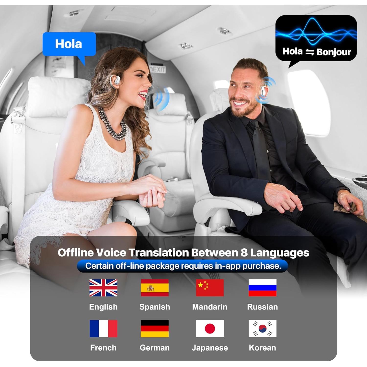 Auriculares Traductores AI OWS 144 Idiomas Tiempo Real Blanco