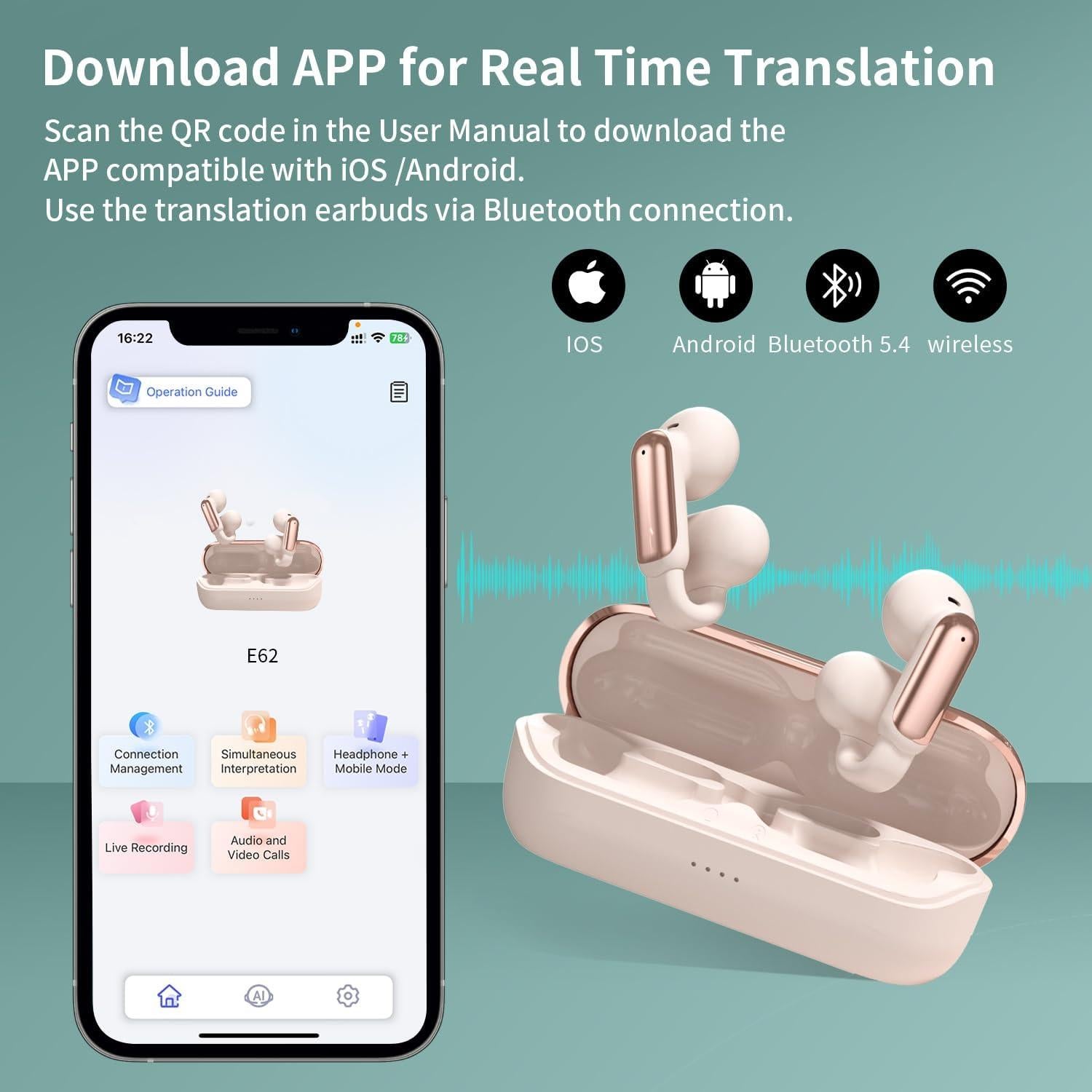 Auriculares de Traducción AI GenXenon Rosa 3-en-1 Bluetooth