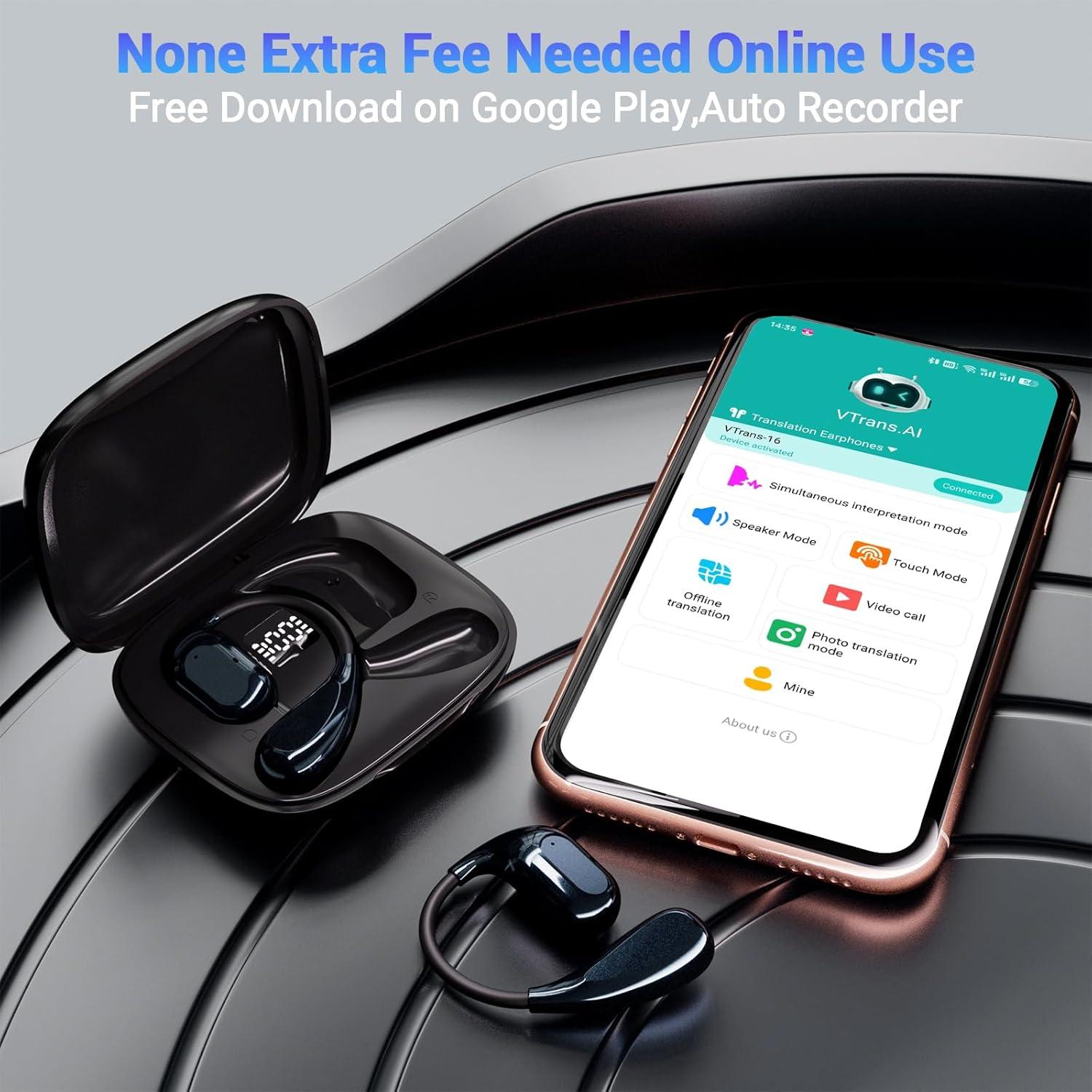 Translation Earbuds Real Time - Souroyea 150 Languages Two-Way AI Translator Open Ear Headphones Device, ENC Noise Cancelling & 10H Playtime for Travel Tour Guide, Business Meeting & School