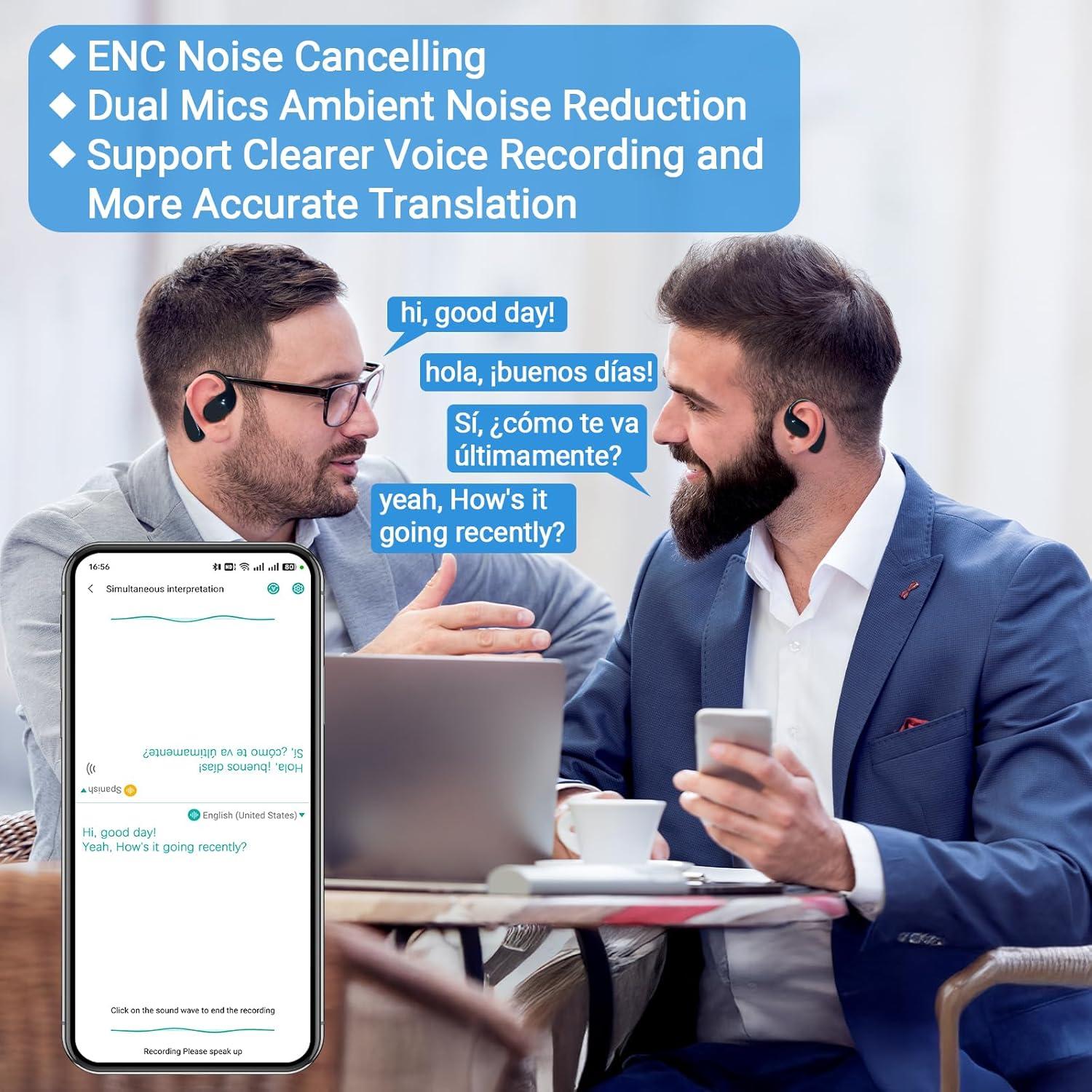 Translation Earbuds Real Time - Souroyea 150 Languages Two-Way AI Translator Open Ear Headphones Device, ENC Noise Cancelling & 10H Playtime for Travel Tour Guide, Business Meeting & School