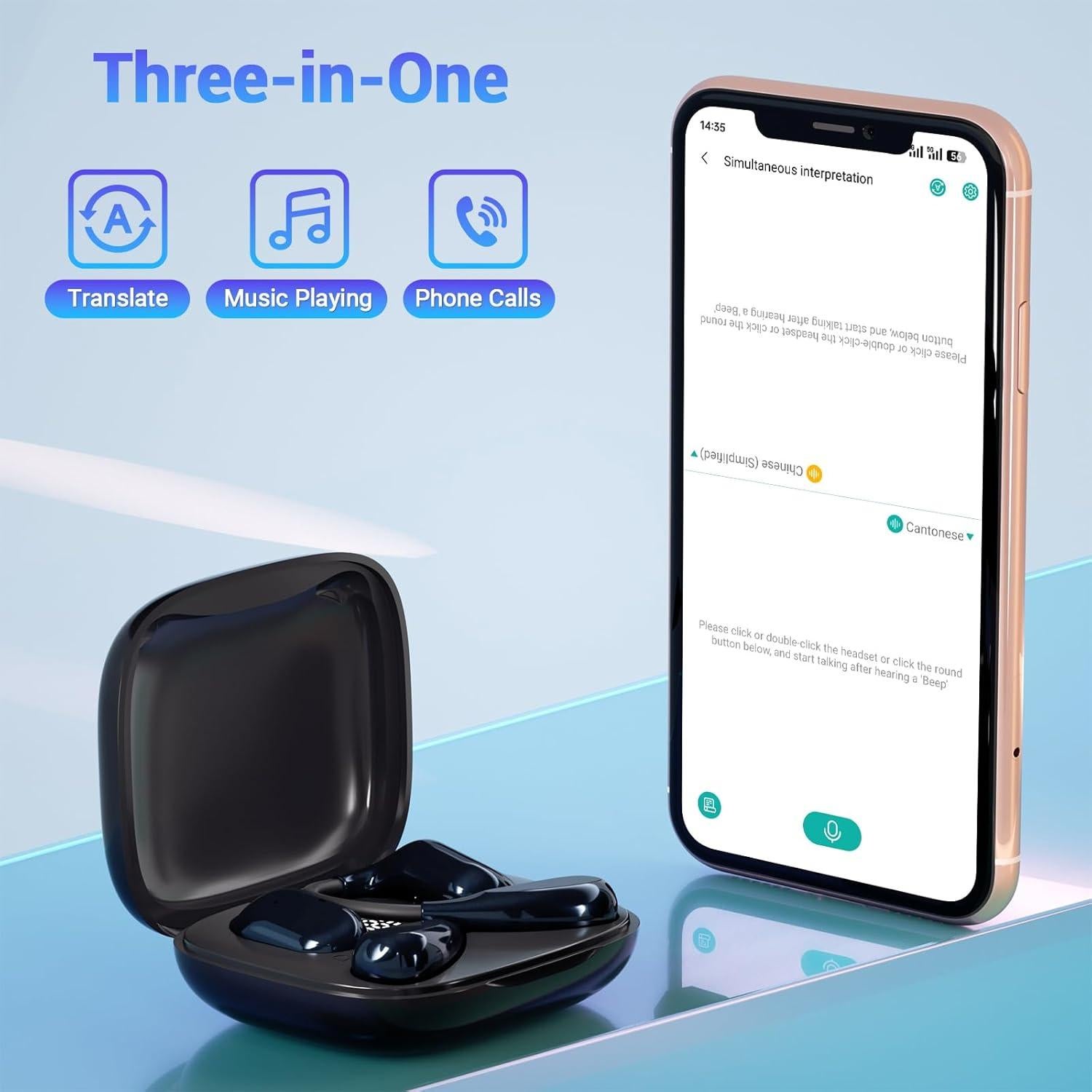 Translation Earbuds Real Time - Souroyea 150 Languages Two-Way AI Translator Open Ear Headphones Device, ENC Noise Cancelling & 10H Playtime for Travel Tour Guide, Business Meeting & School