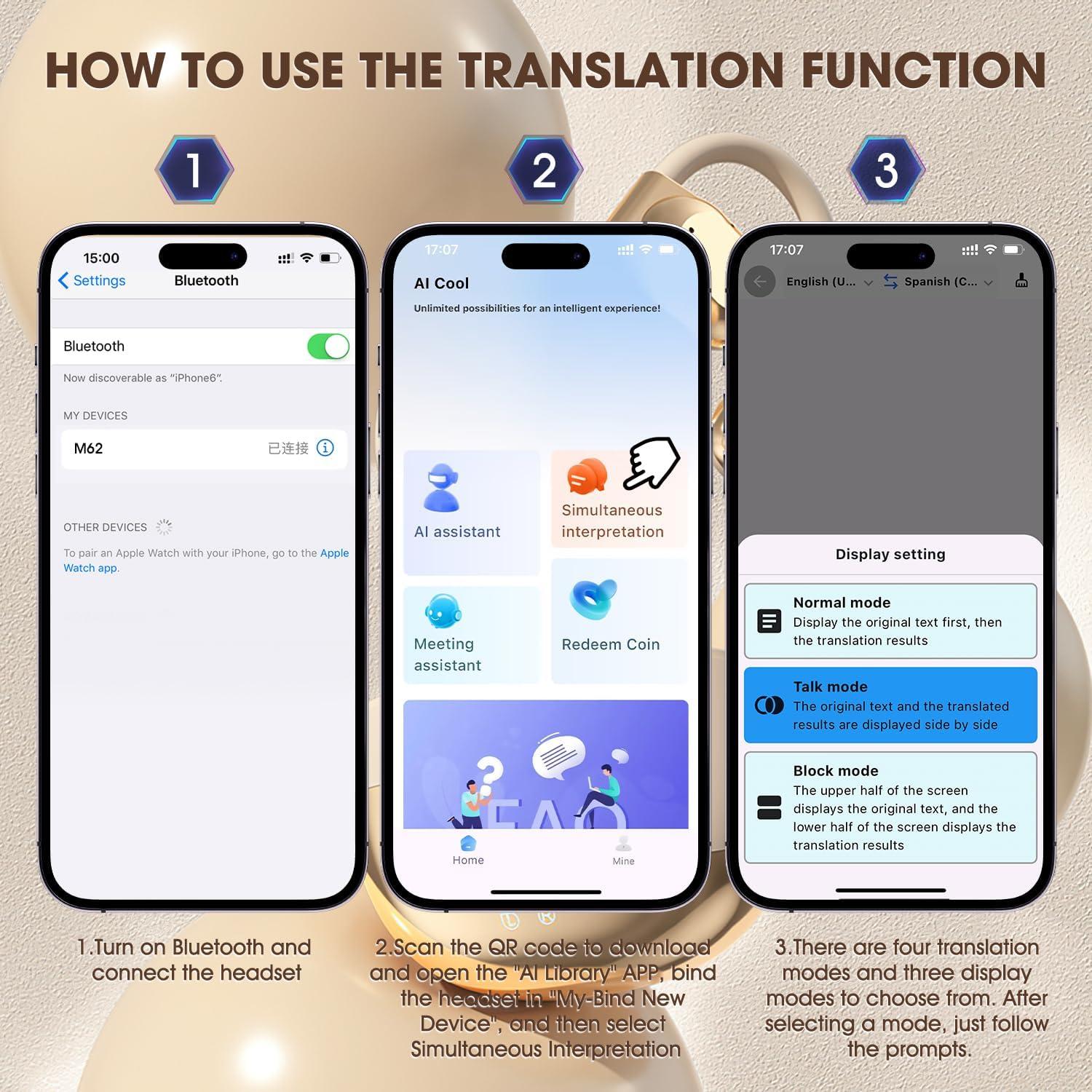 Auriculares de Traducción AI Egmsic 3 en 1 144 Idiomas Blanco