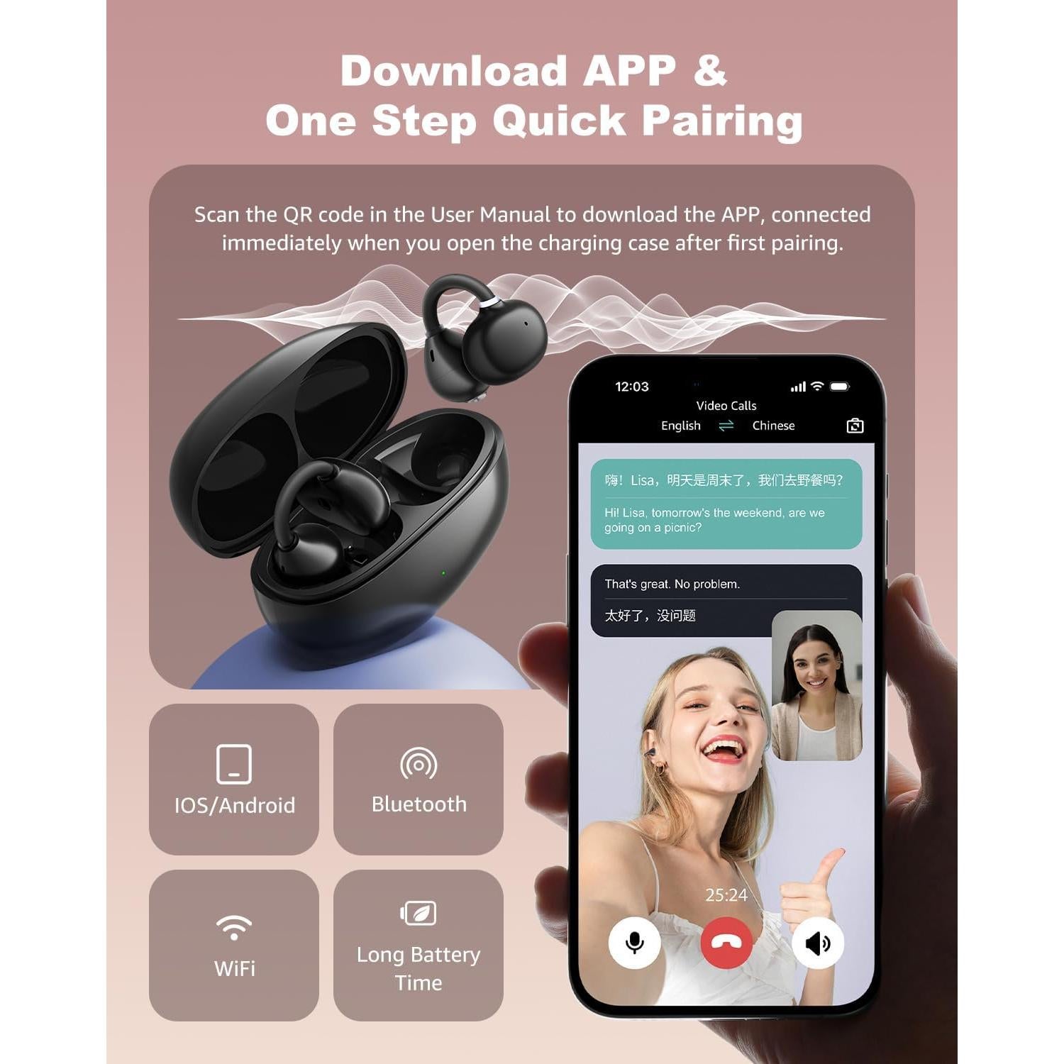 Auriculares Traductores Inalámbricos AMINY U9 Bluetooth 5.4