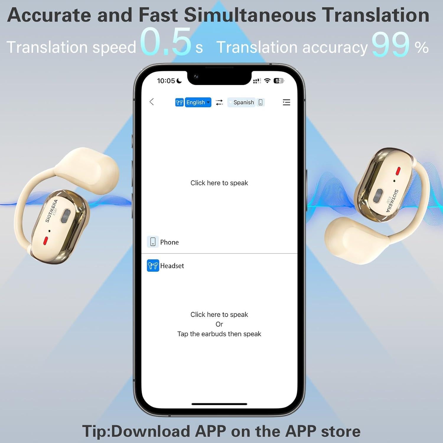 Auriculares de Traducción SIOTMERA K120, 144 Idiomas, BT5.4, Blanco