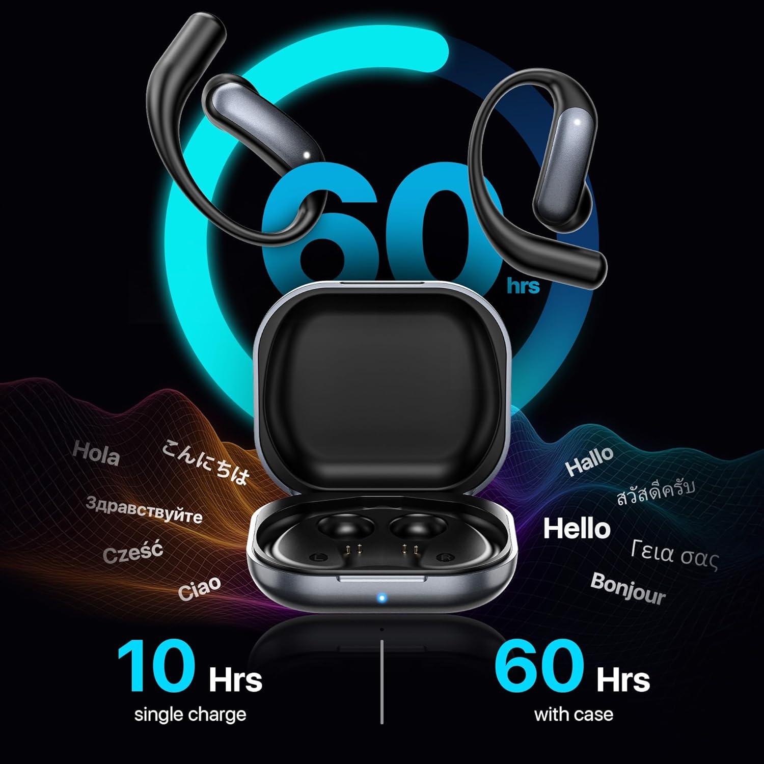 AI Translation Earbuds Real Time，144 Language & Accents Translator OWS Earbuds，Translation Device for Travel Business Learning（Black）
