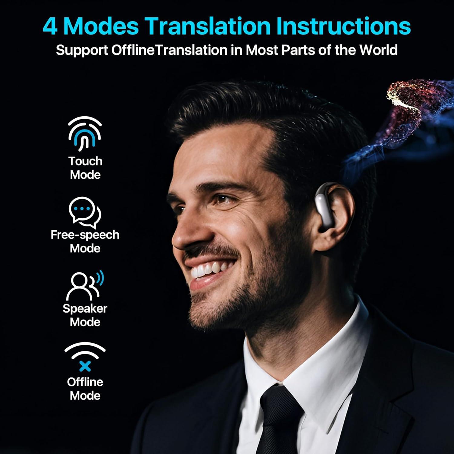 AI Translation Earbuds Real Time，144 Language & Accents Translator OWS Earbuds，Translation Device for Travel Business Learning（Black）