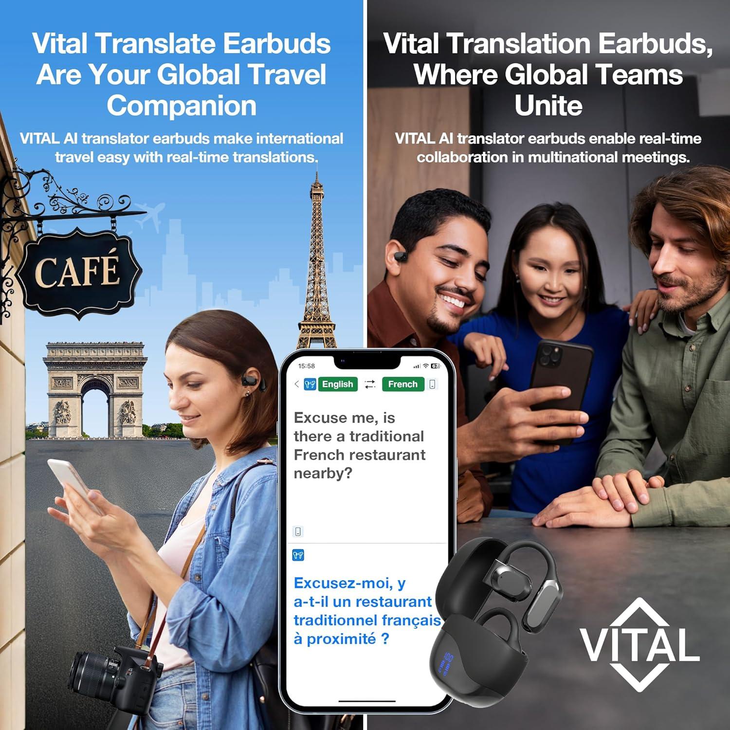 Auriculares Vital Traducir Bluetooth 5.3 - Traducción 74 Idiomas