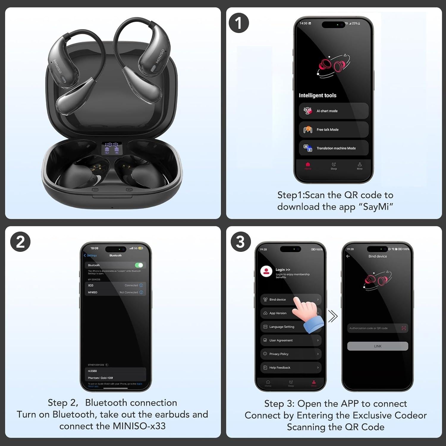 Auriculares MINISO X33 Inalámbricos con Traducción AI 135 Idiomas