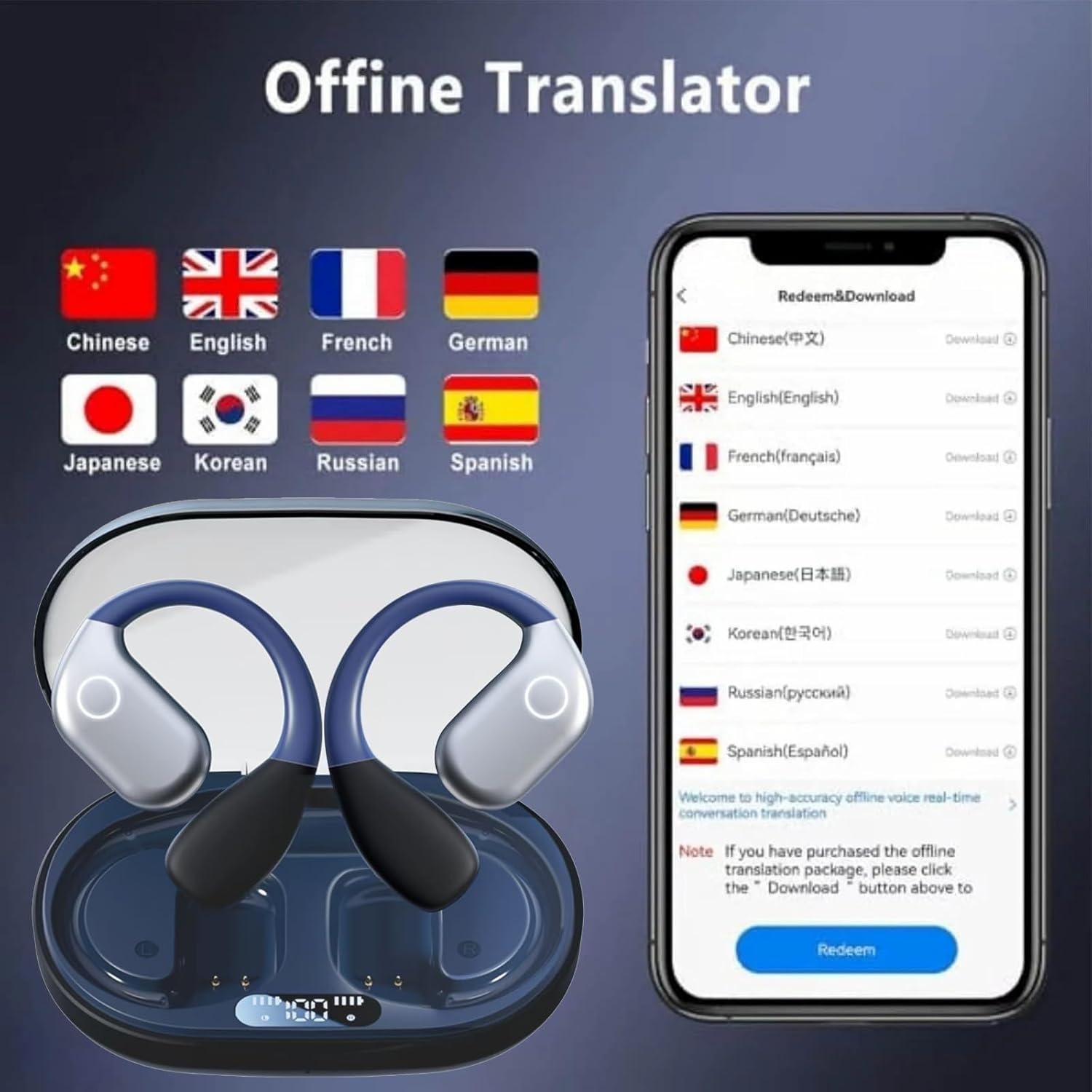 Auriculares Traductores AI Bluetooth Genérico 144 Idiomas
